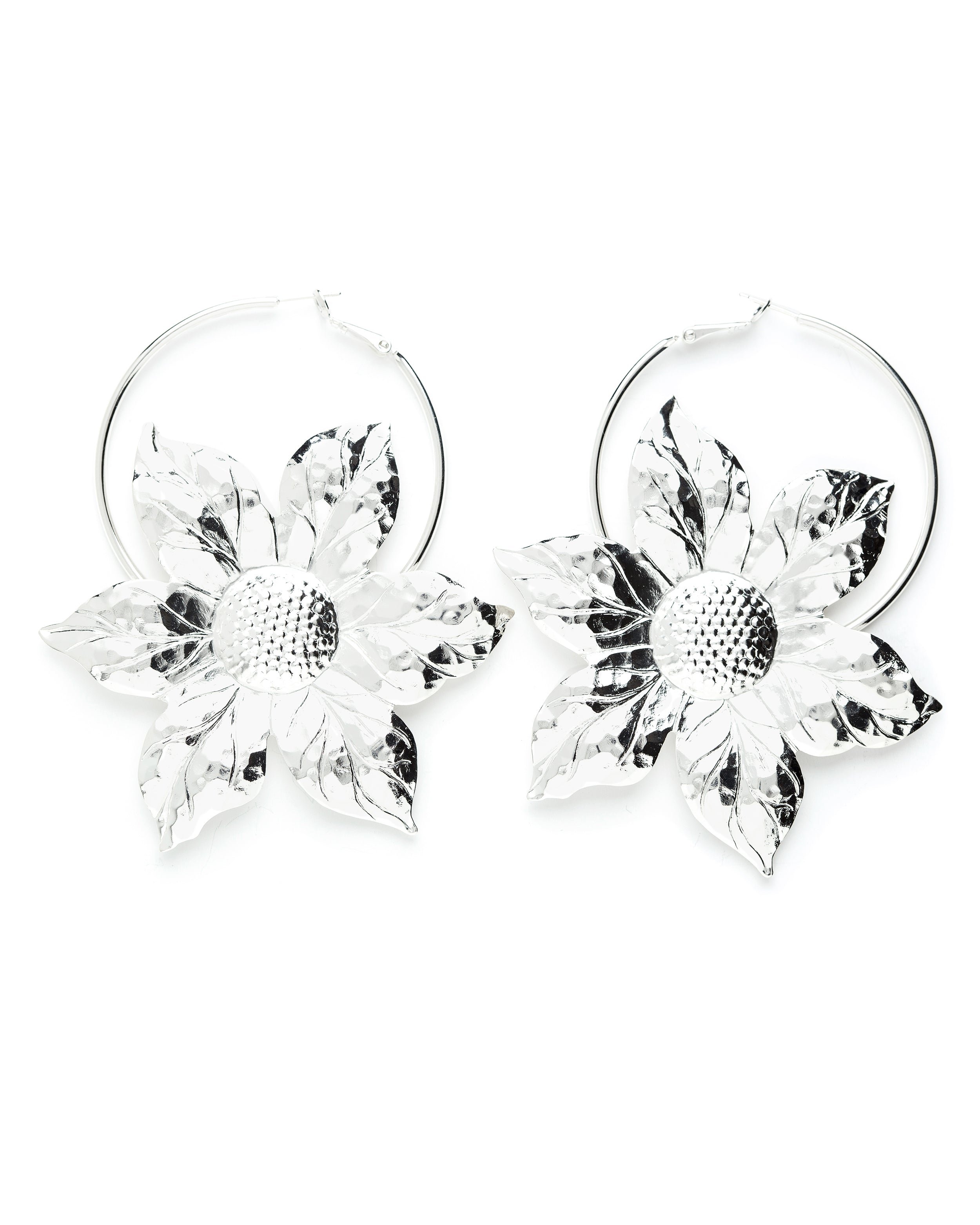 Silver-plated flower hoop earrings MONSIEUR SIMONE