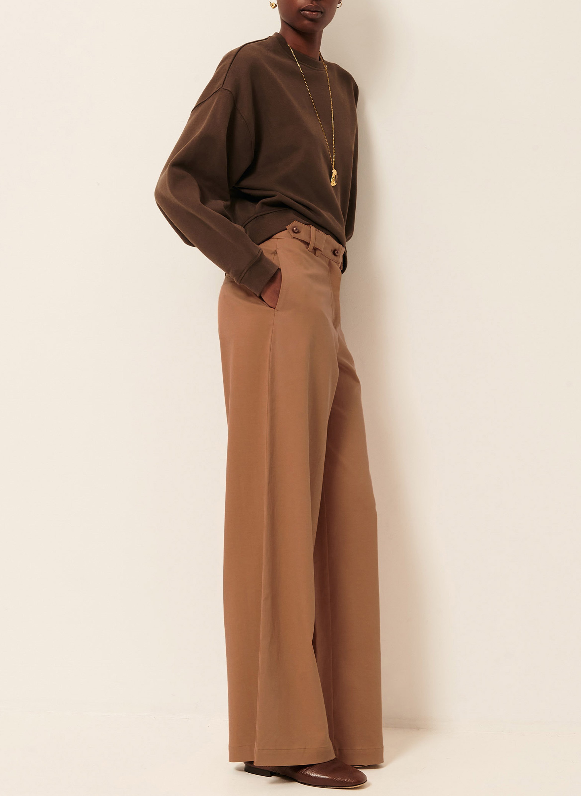 Wide-leg pants with braces SESSUN Beige
