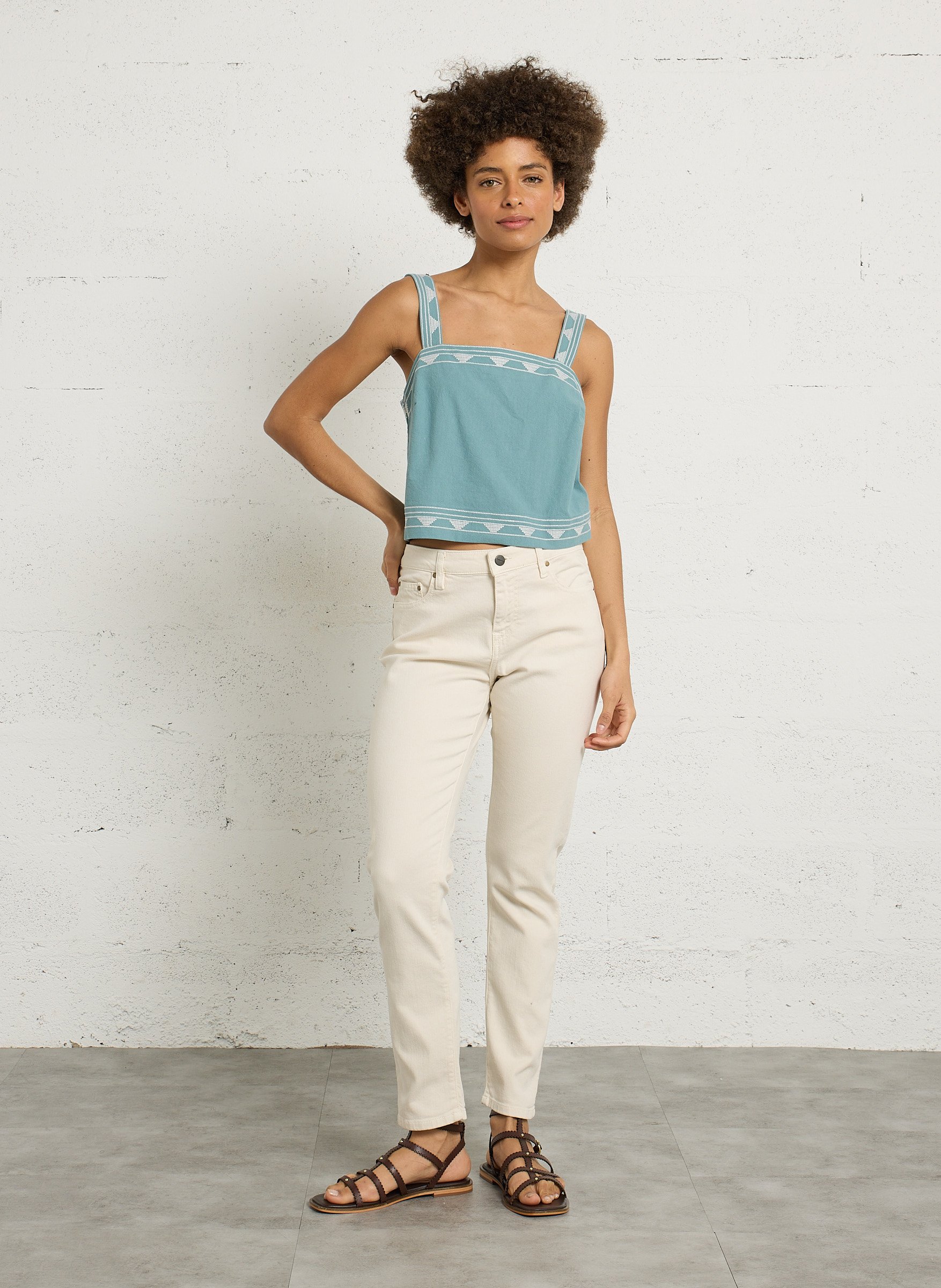 Top droit en coton THE KORNER Bleu