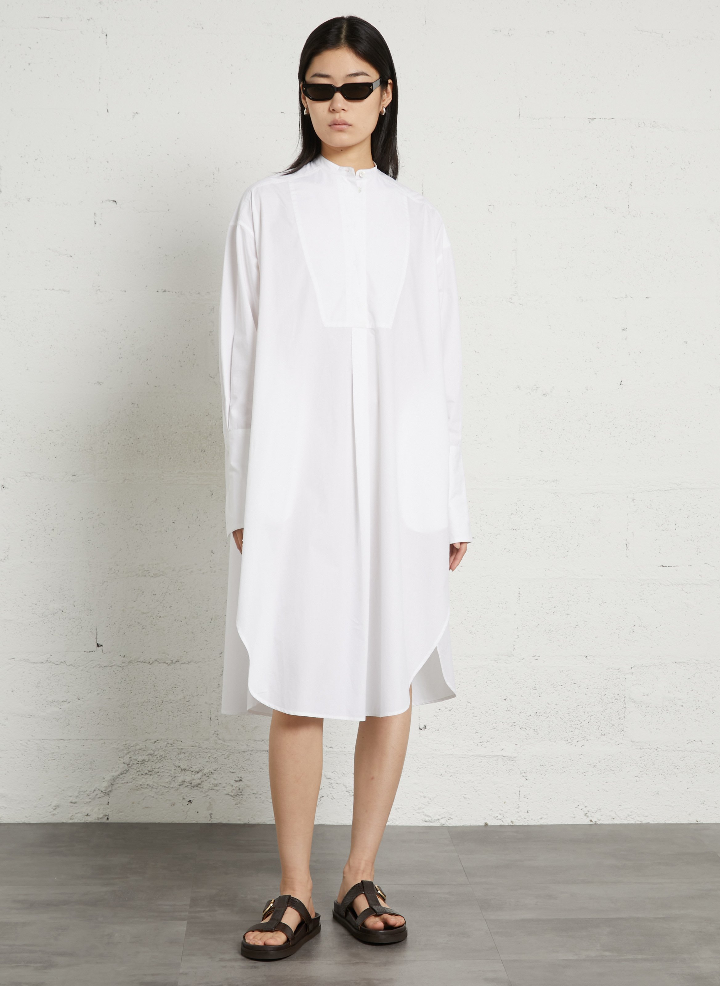 Robe longue col rond en coton LAURENCE BRAS Blanc