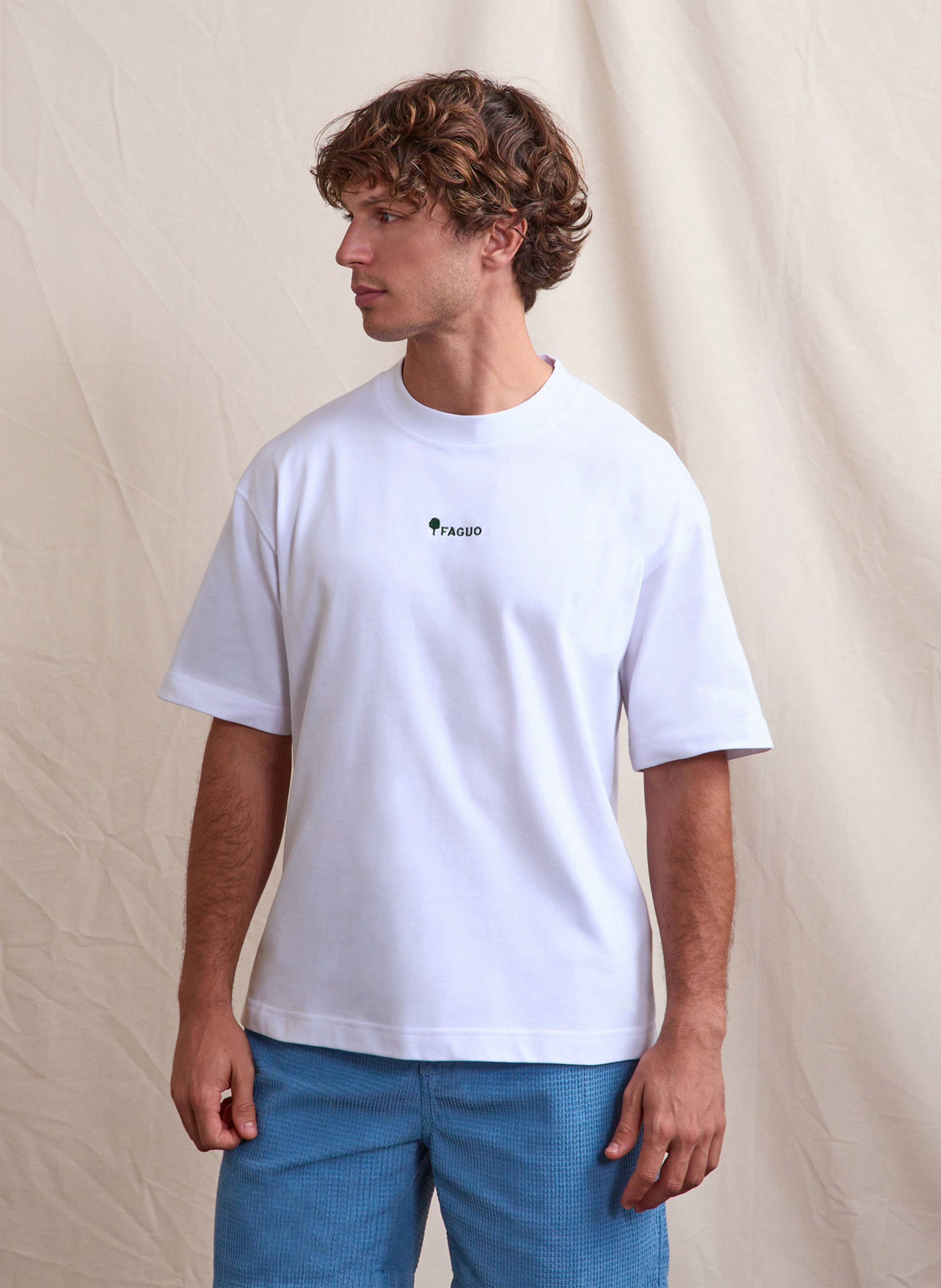 Oversized T-shirt met ronde hals | katoenblend FAGUO Wit