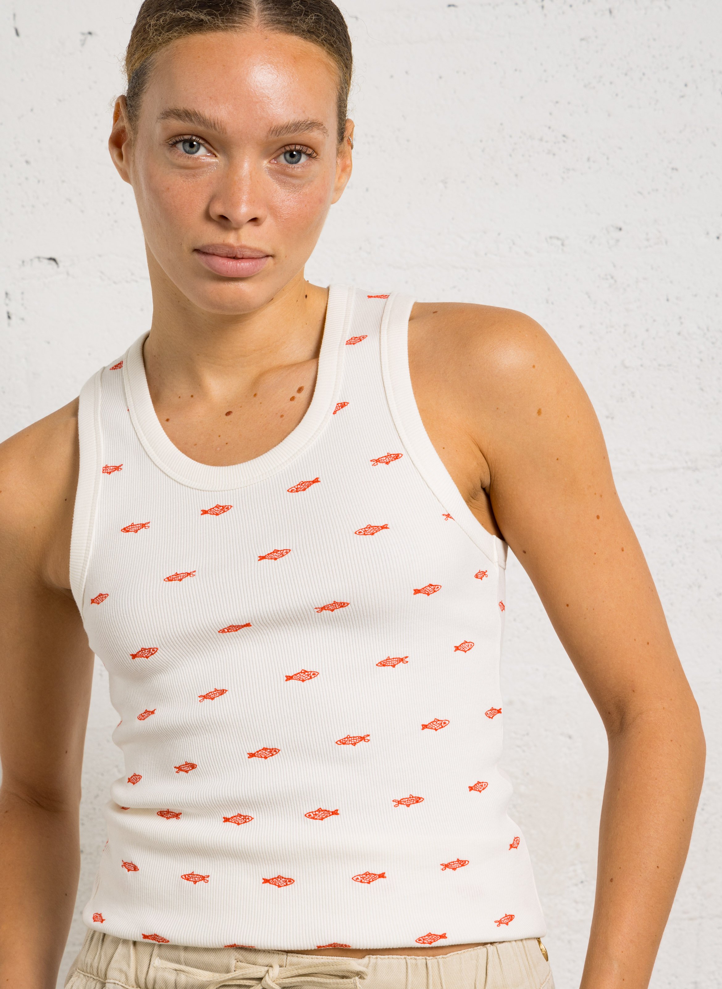 Débardeur droit col rond en coton bio mélangé FABIENNE CHAPOT Blanc