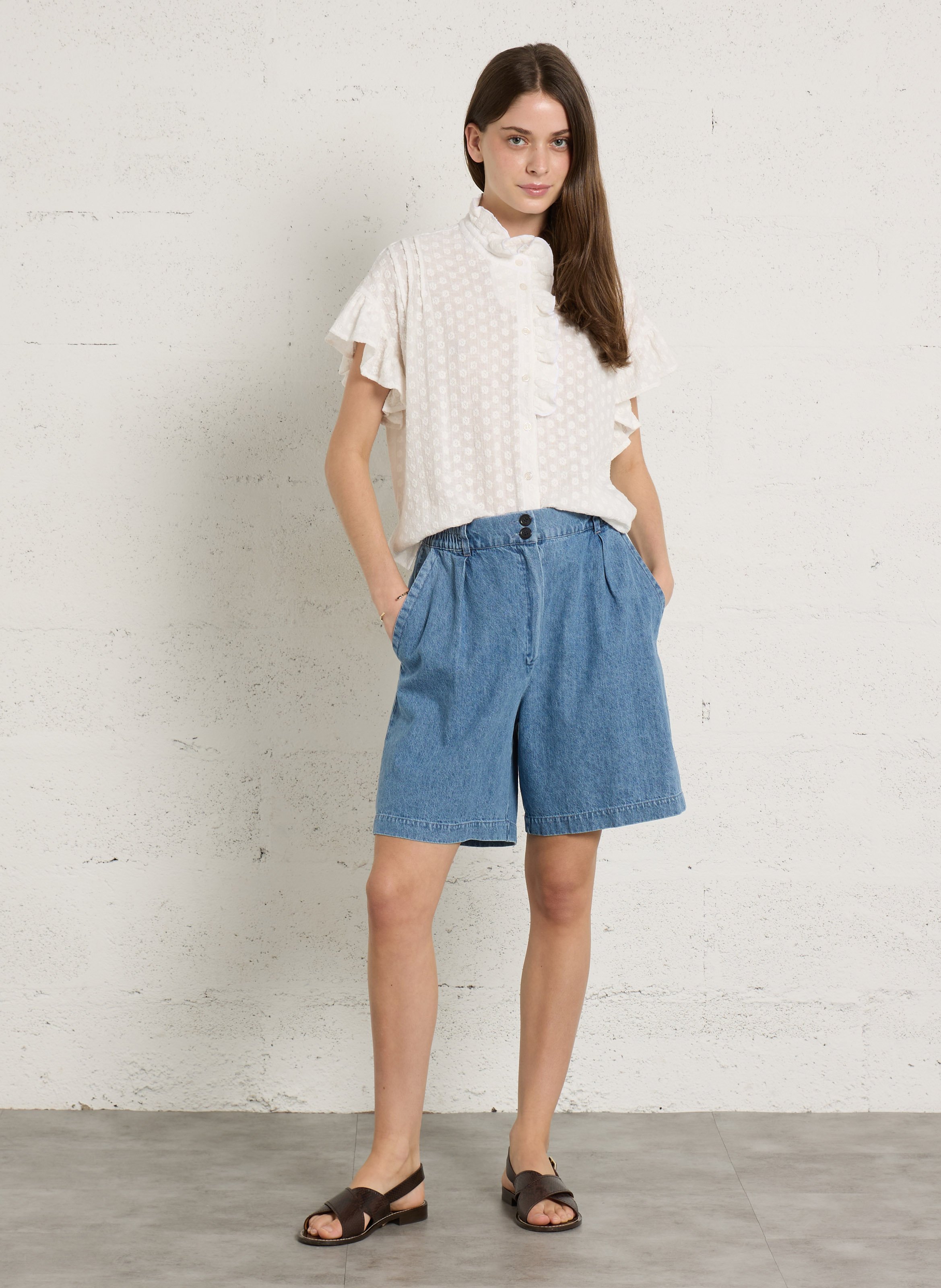 Straight-leg organic cotton-blend shorts SUZIE WINKLE Blue