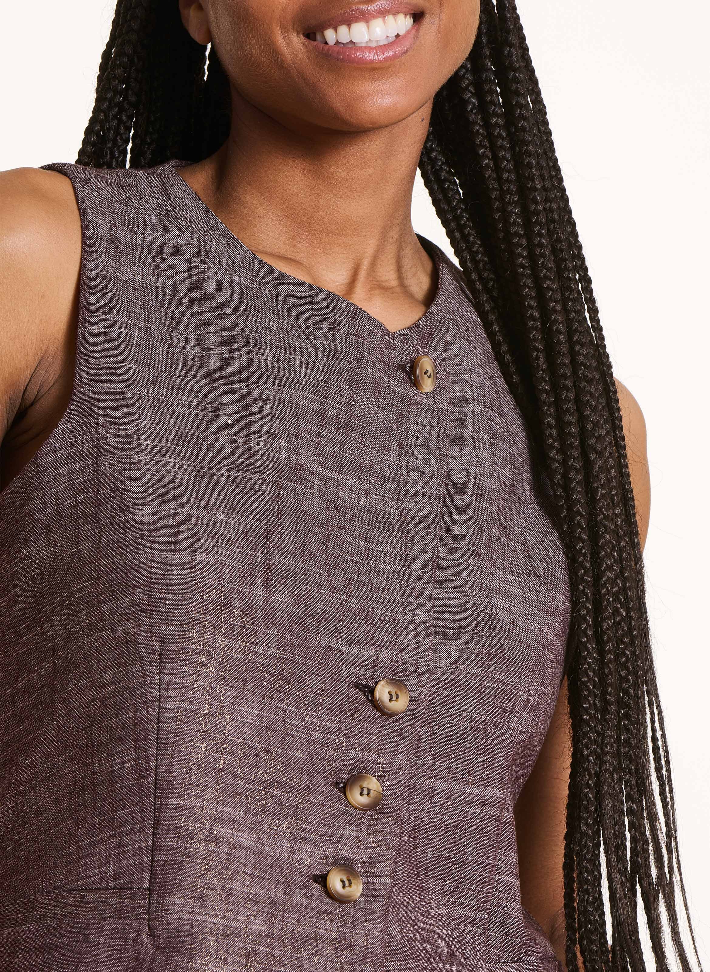 Gerade geschnittene Rundhals-Strickjacke LA FEE MARABOUTEE Braun
