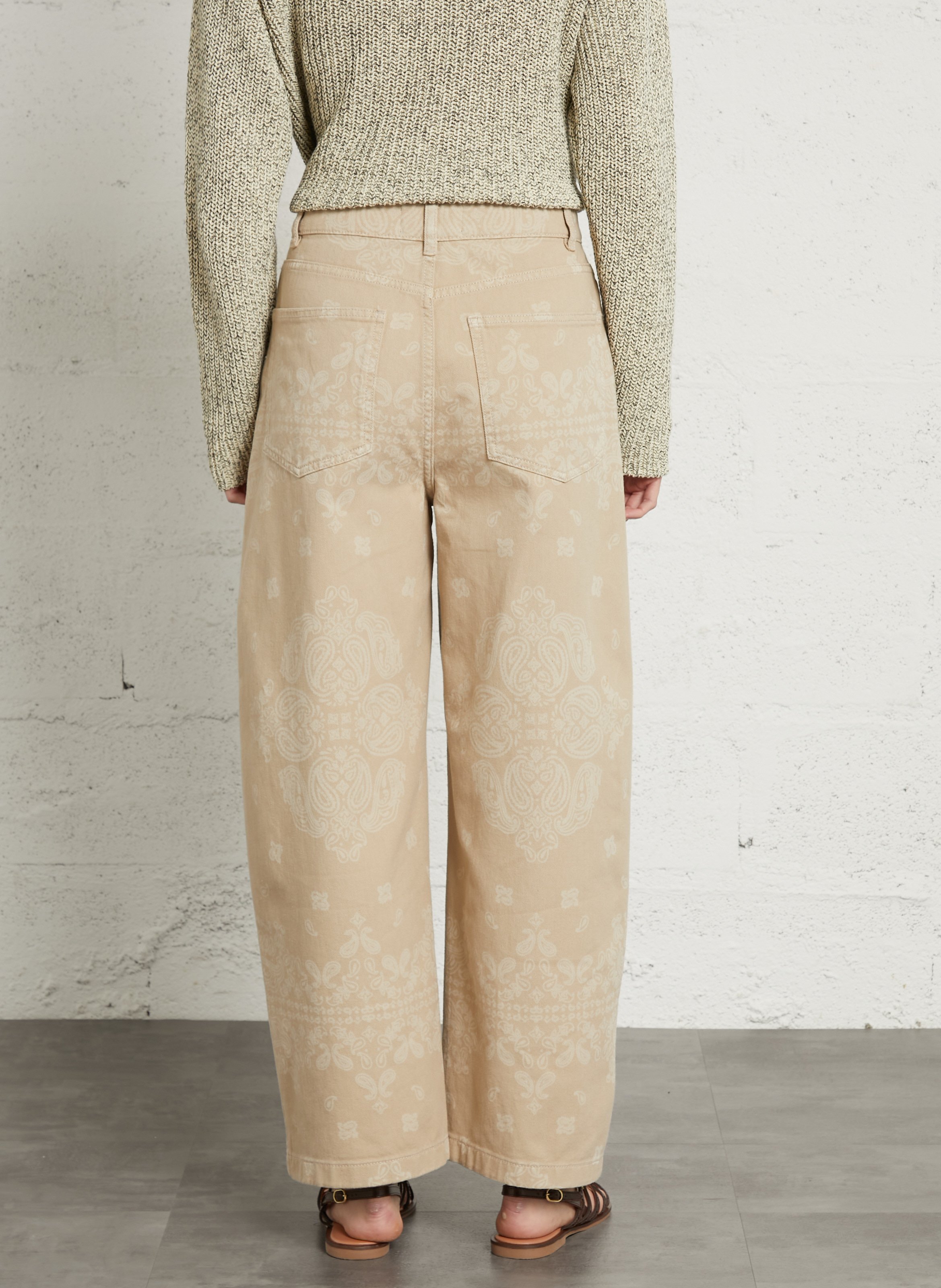 Wide-leg printed cotton jeans BERENICE Beige