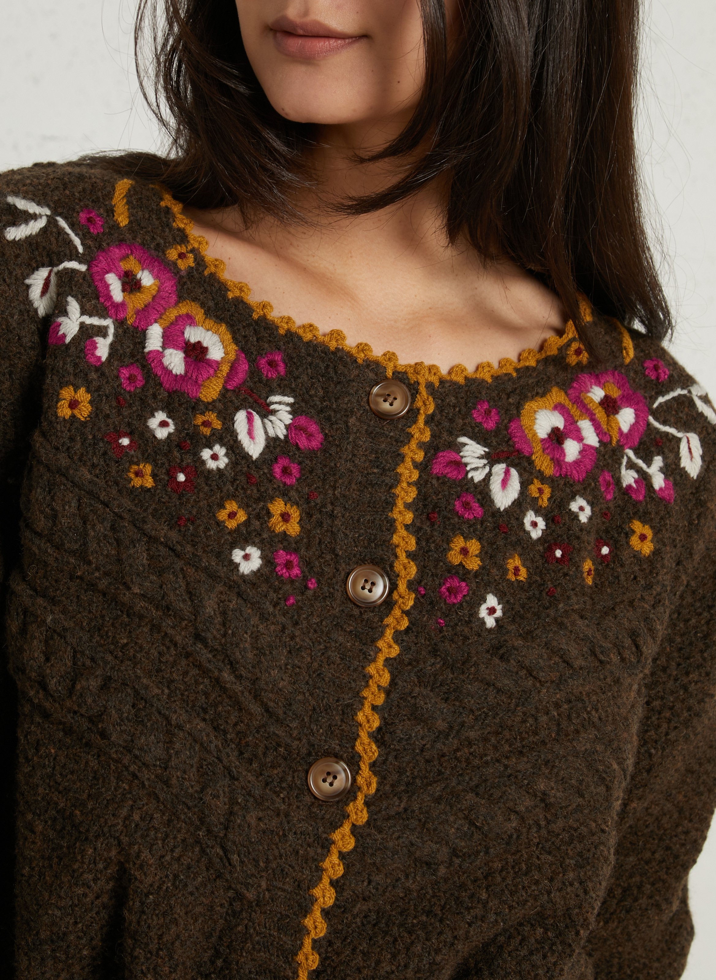 Cardigan droit col rond en maille LOUISE MISHA Marron