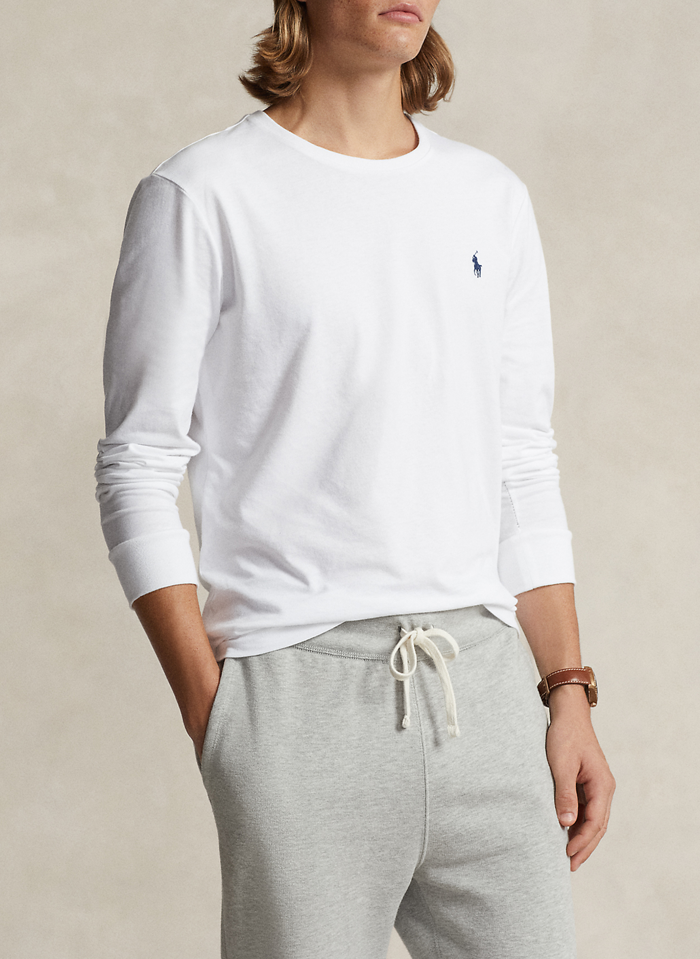 Long-sleeved round-neck cotton T-shirt POLO RALPH LAUREN White