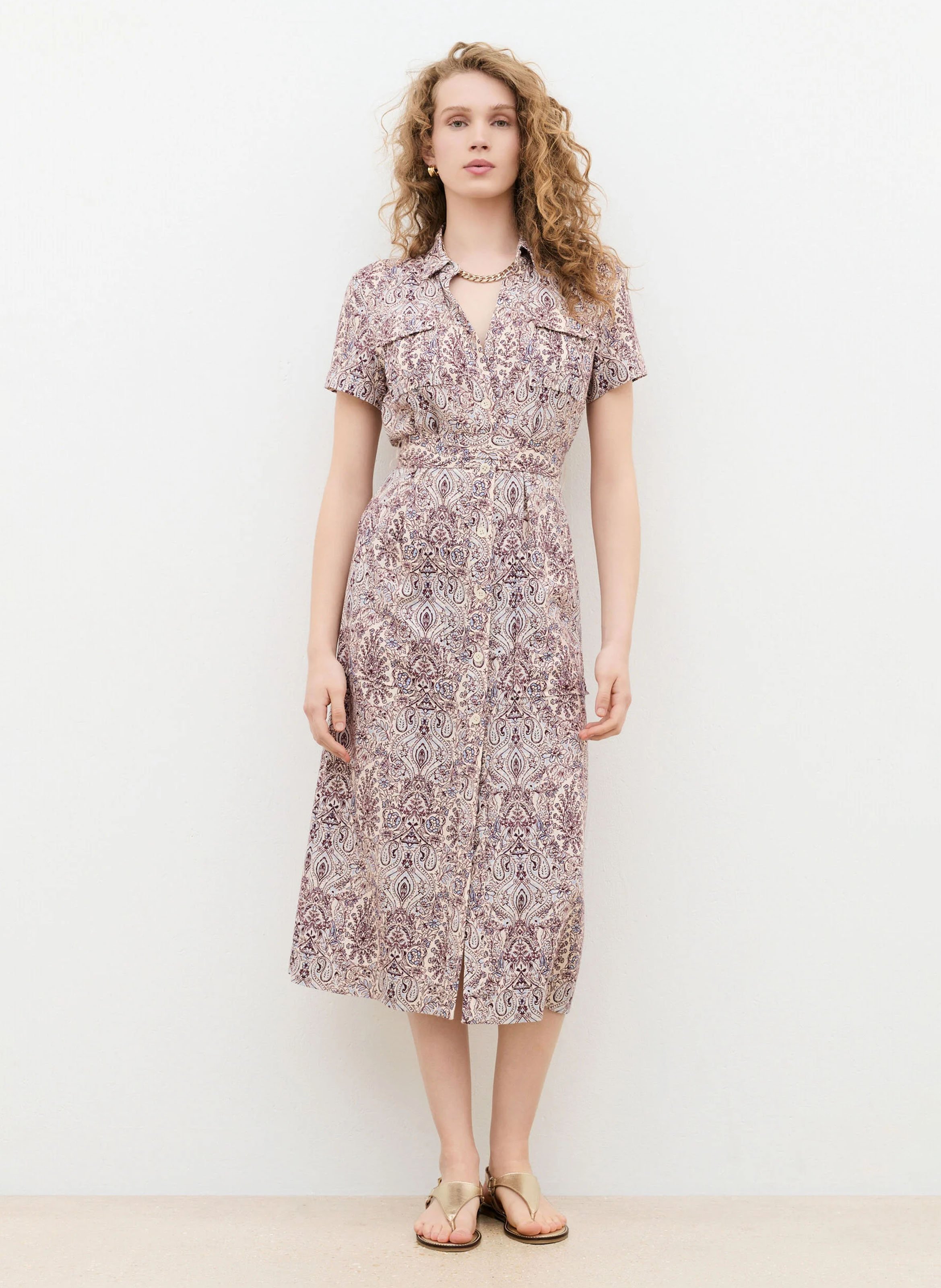 Printed midi dress CAROLL Beige