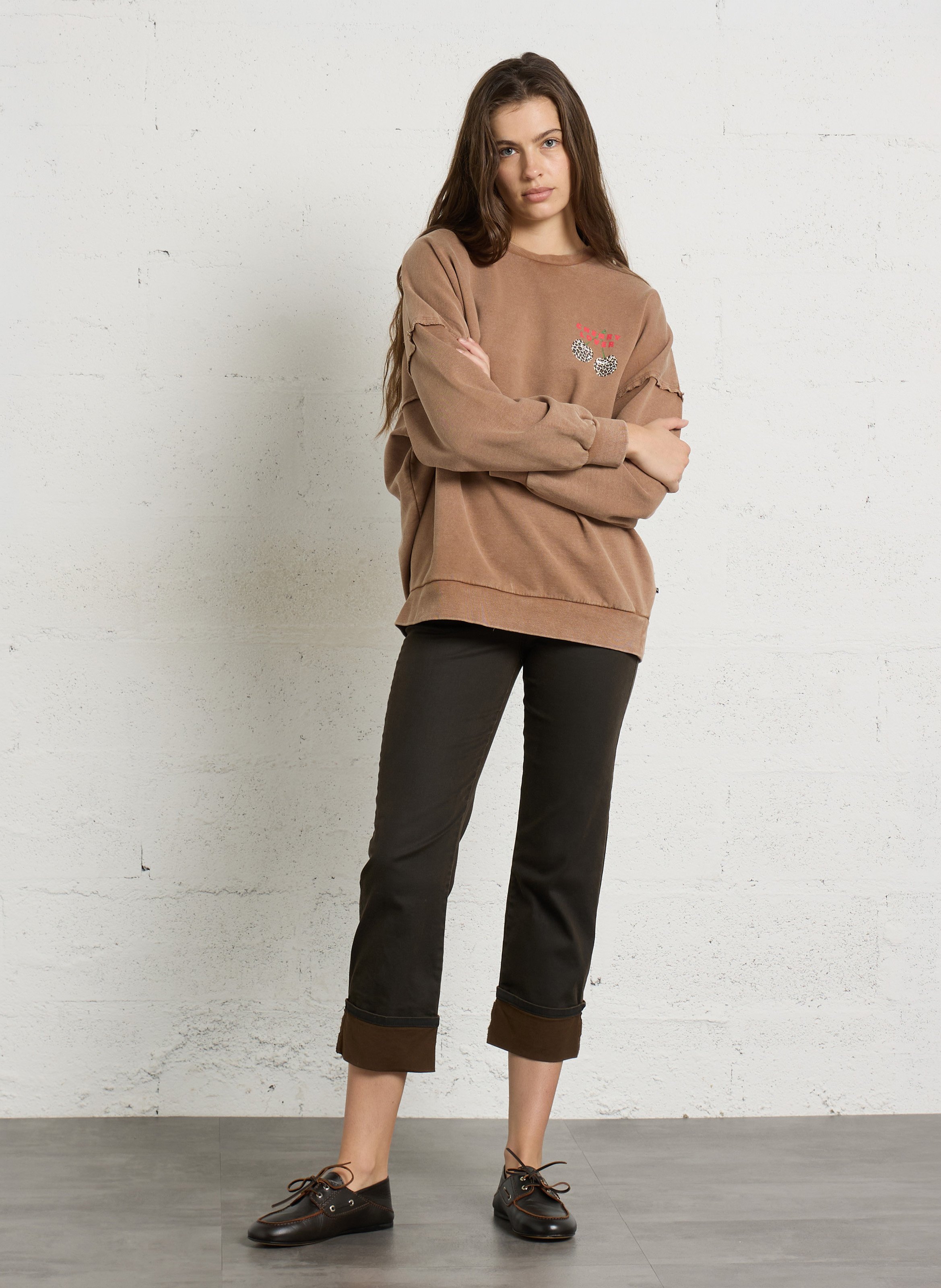 Gerade geschnittene Jeans mit Umschlag aus Baumwollmischung PLEASE Blau