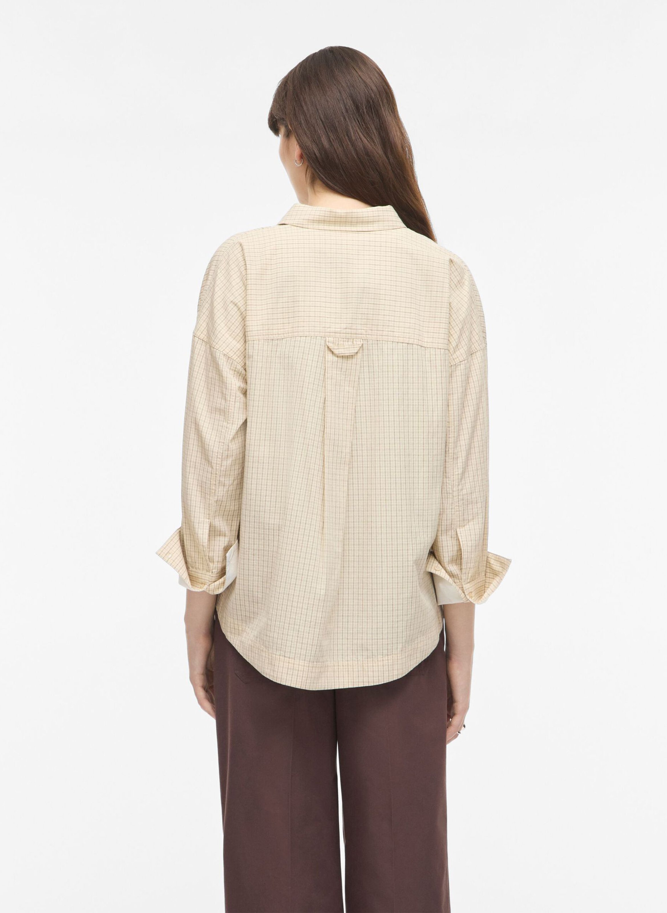 Oversized printed cotton shirt with classic collar ROUGE EDIT Beige