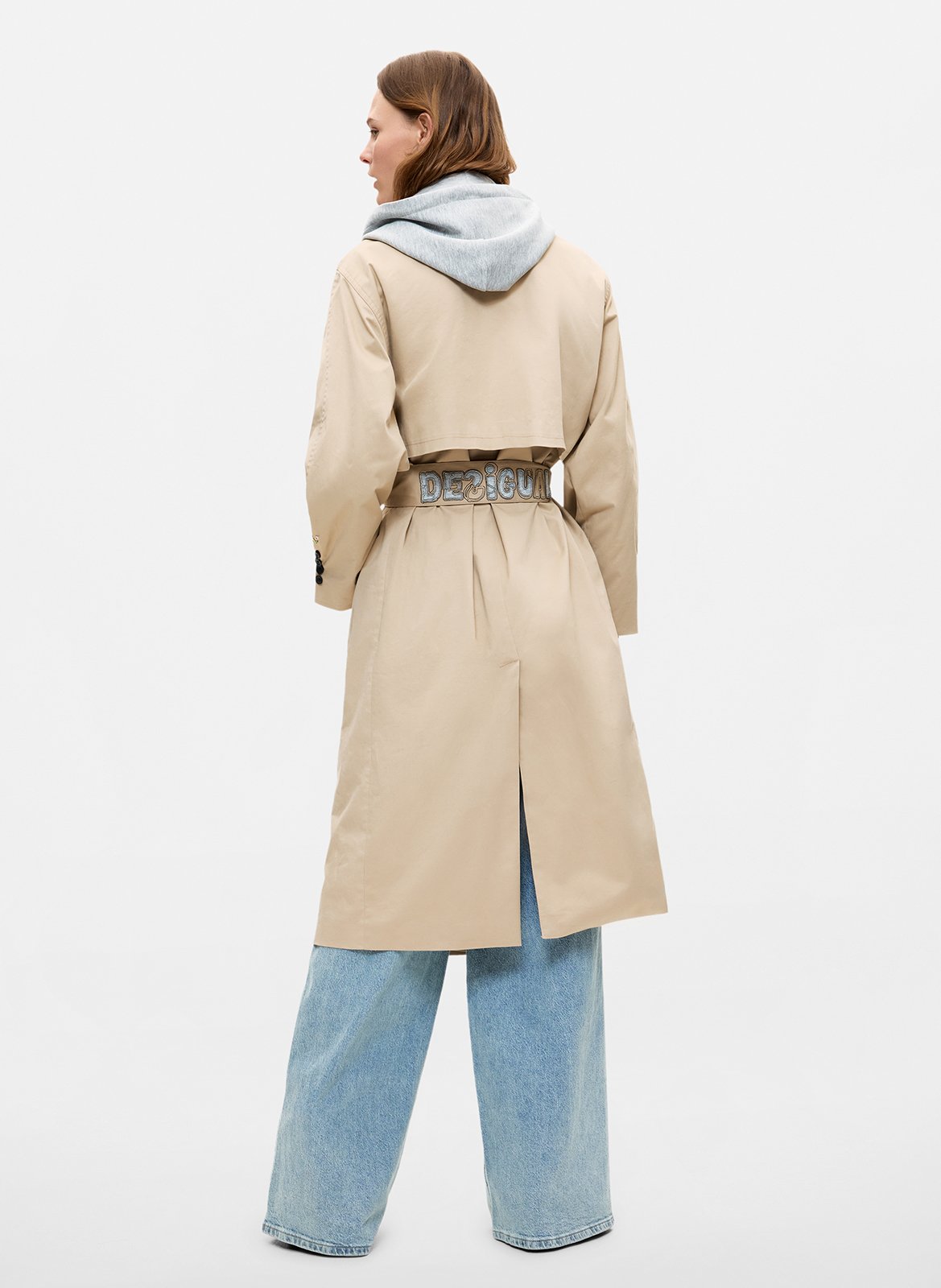 Long trench coat with removable hood DESIGUAL Brown