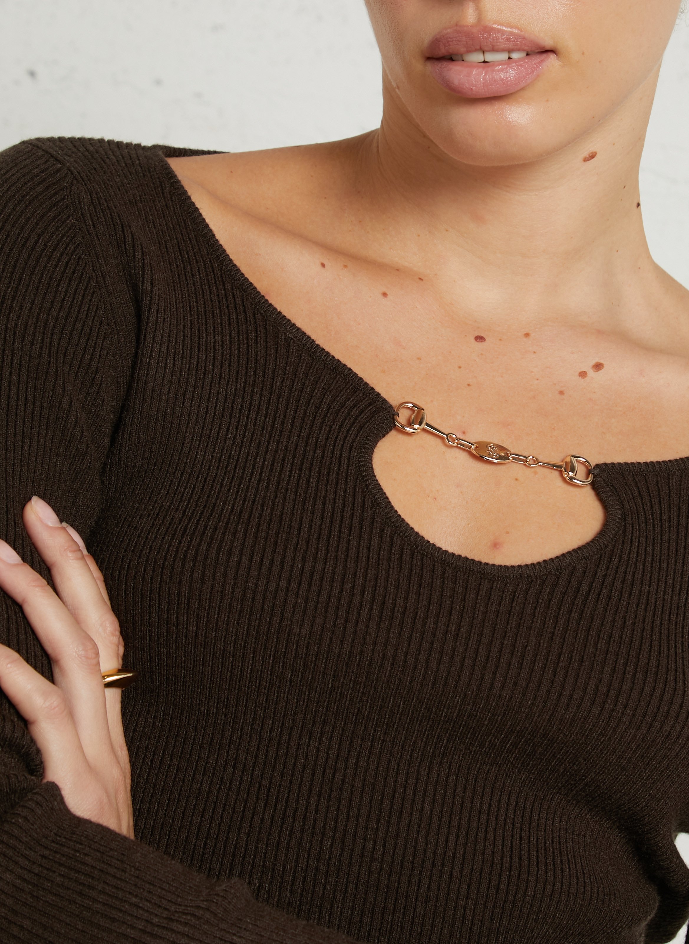 Ribbed fitted sweater with bit LA PETITE ETOILE Brown