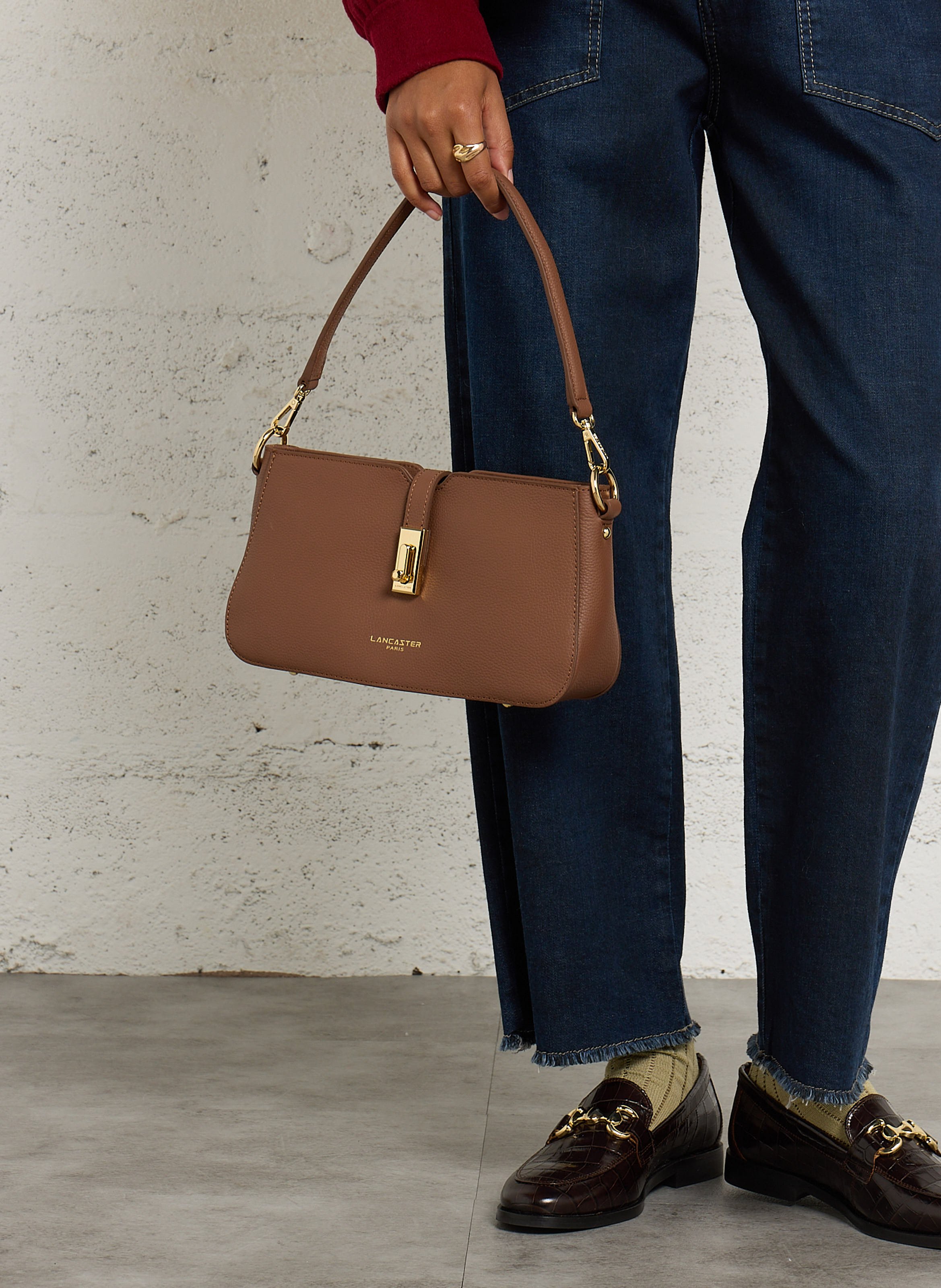 Sac à main rectangle en cuir de vachette LANCASTER PARIS Marron
