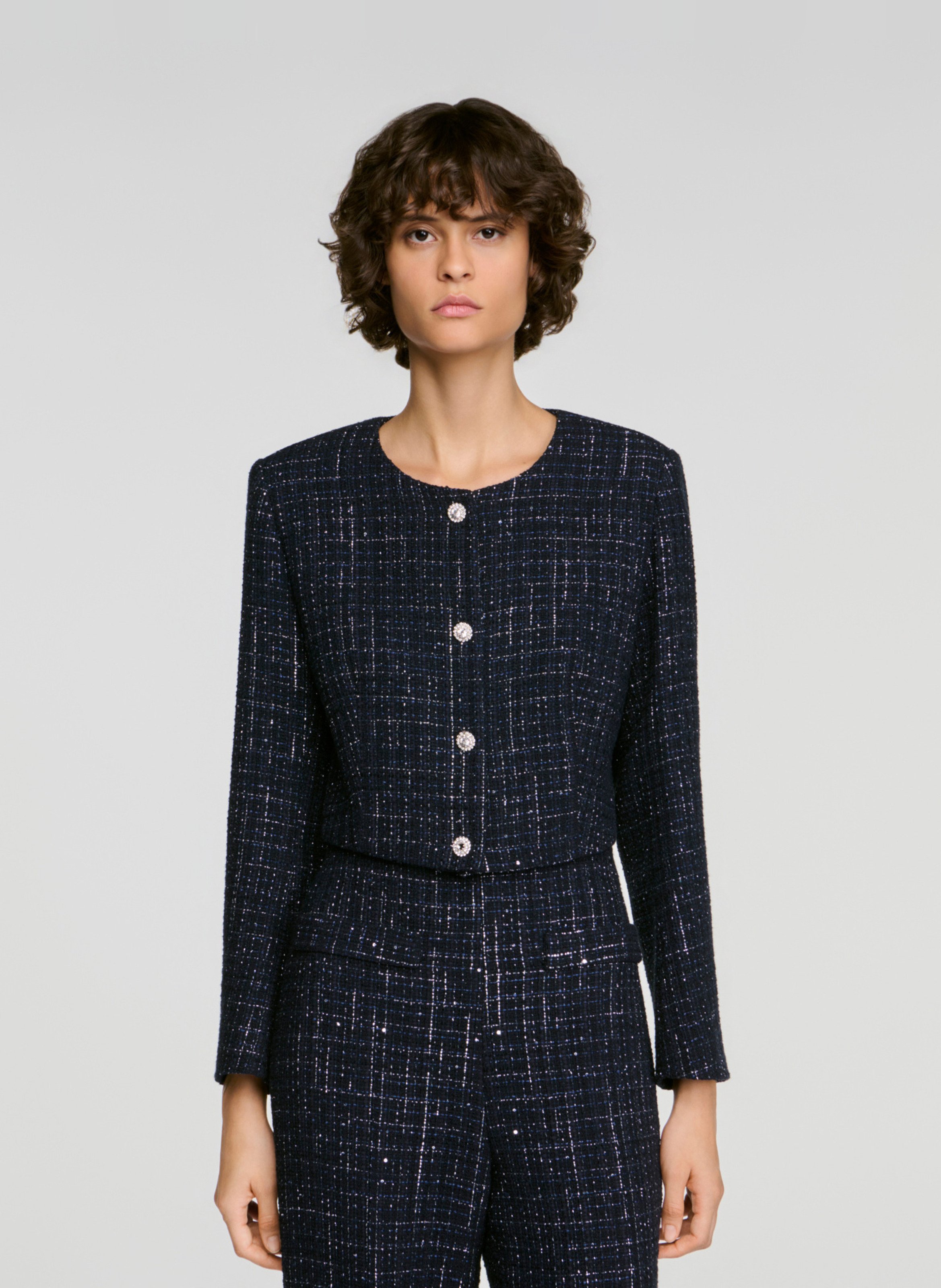 Fitted short jacket in blended cotton. SANDRO Blue