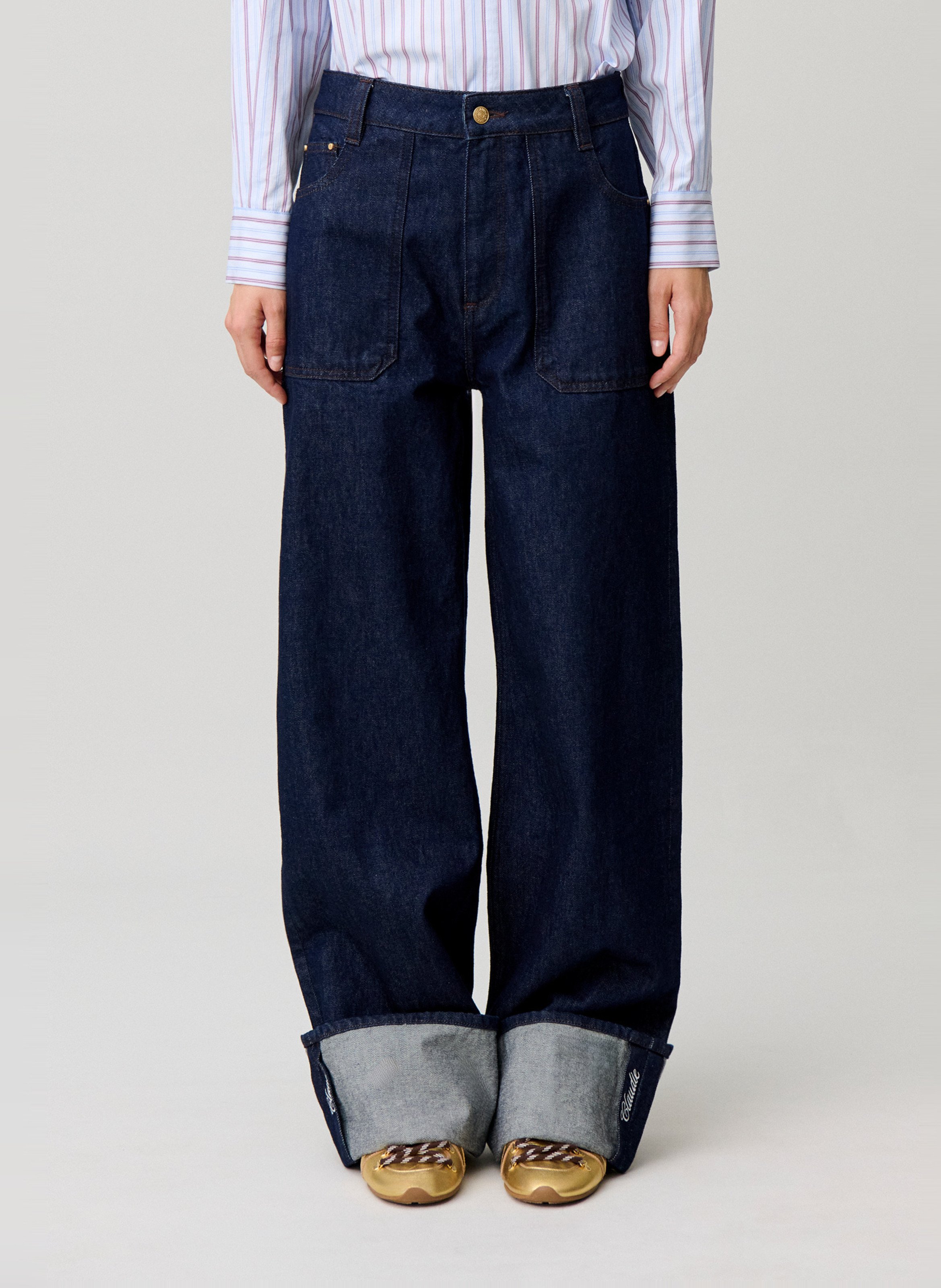Wide-leg high-waisted cotton jeans CLAUDIE PIERLOT Blue