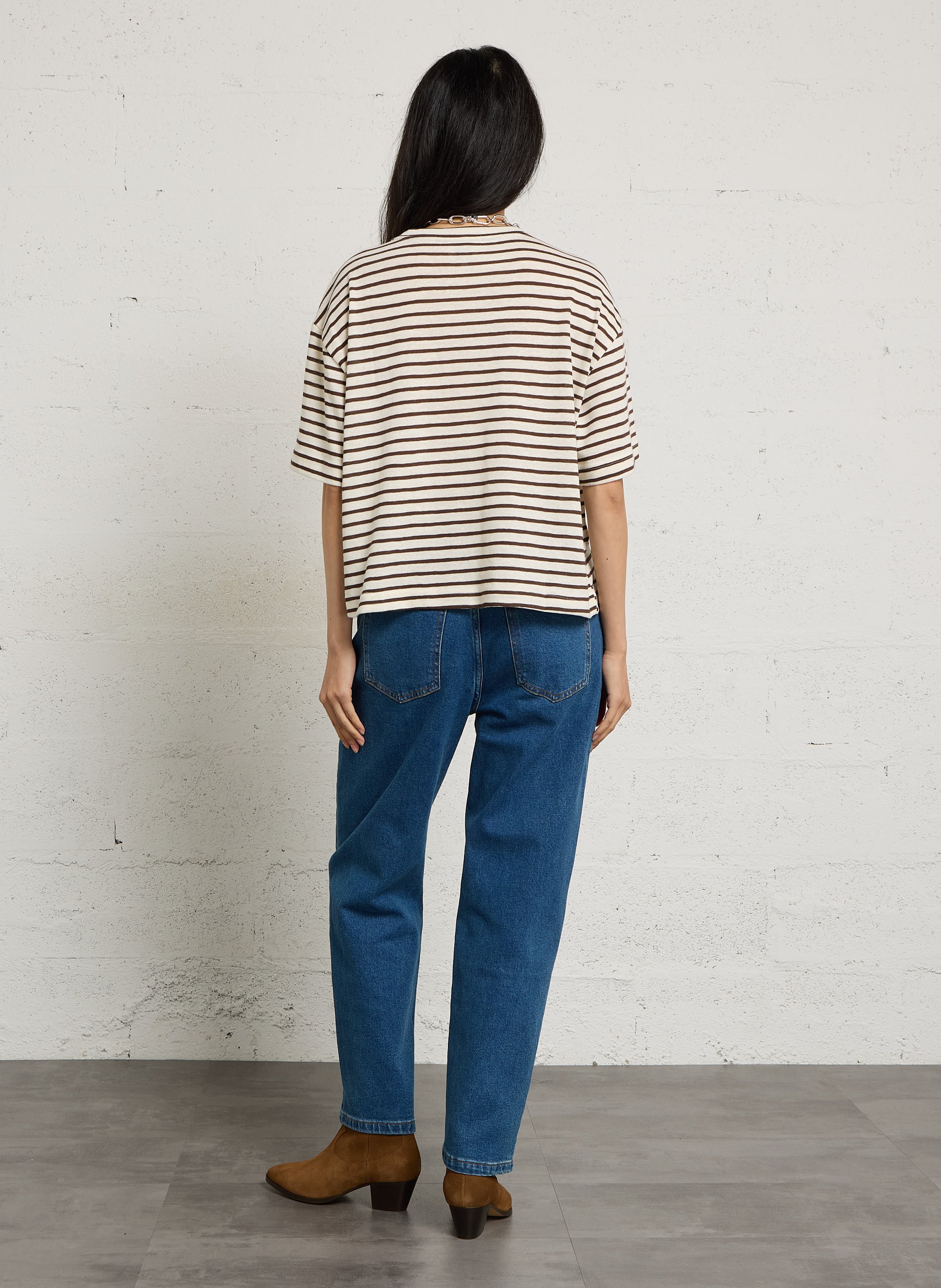 Gestreept T-shirt met ronde hals LA PETITE ETOILE Bruin