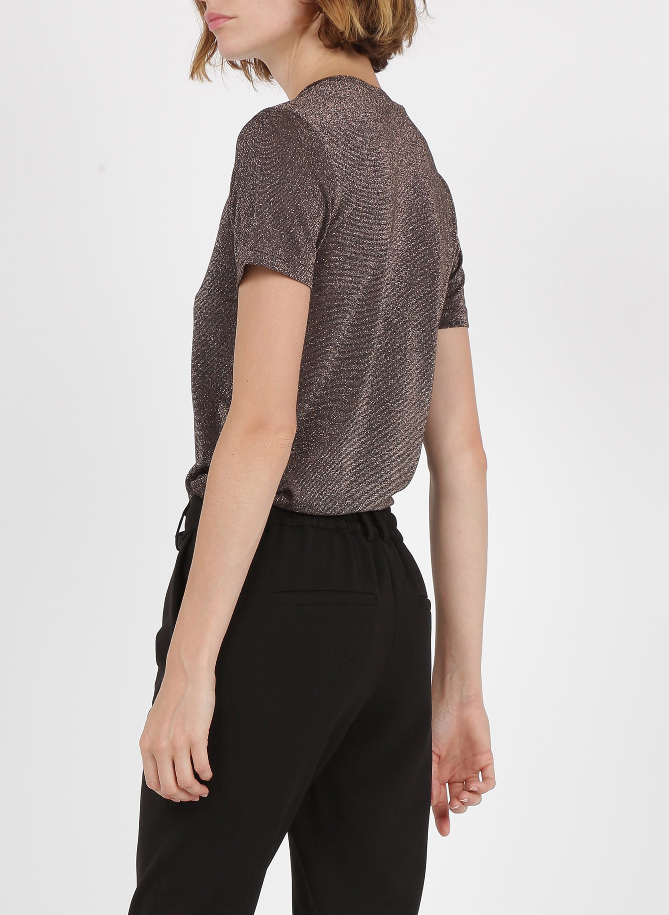 V-neck T-shirt with metallic thread Green