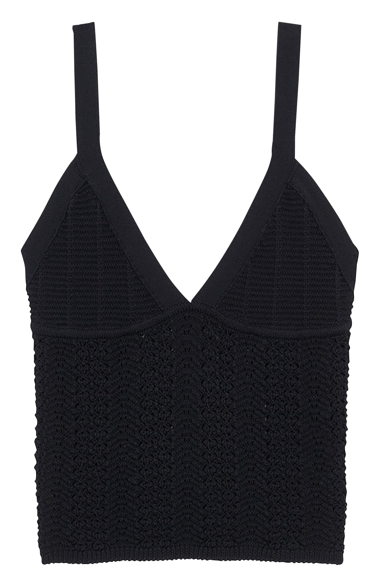 Top col V en crochet NoirZAPA