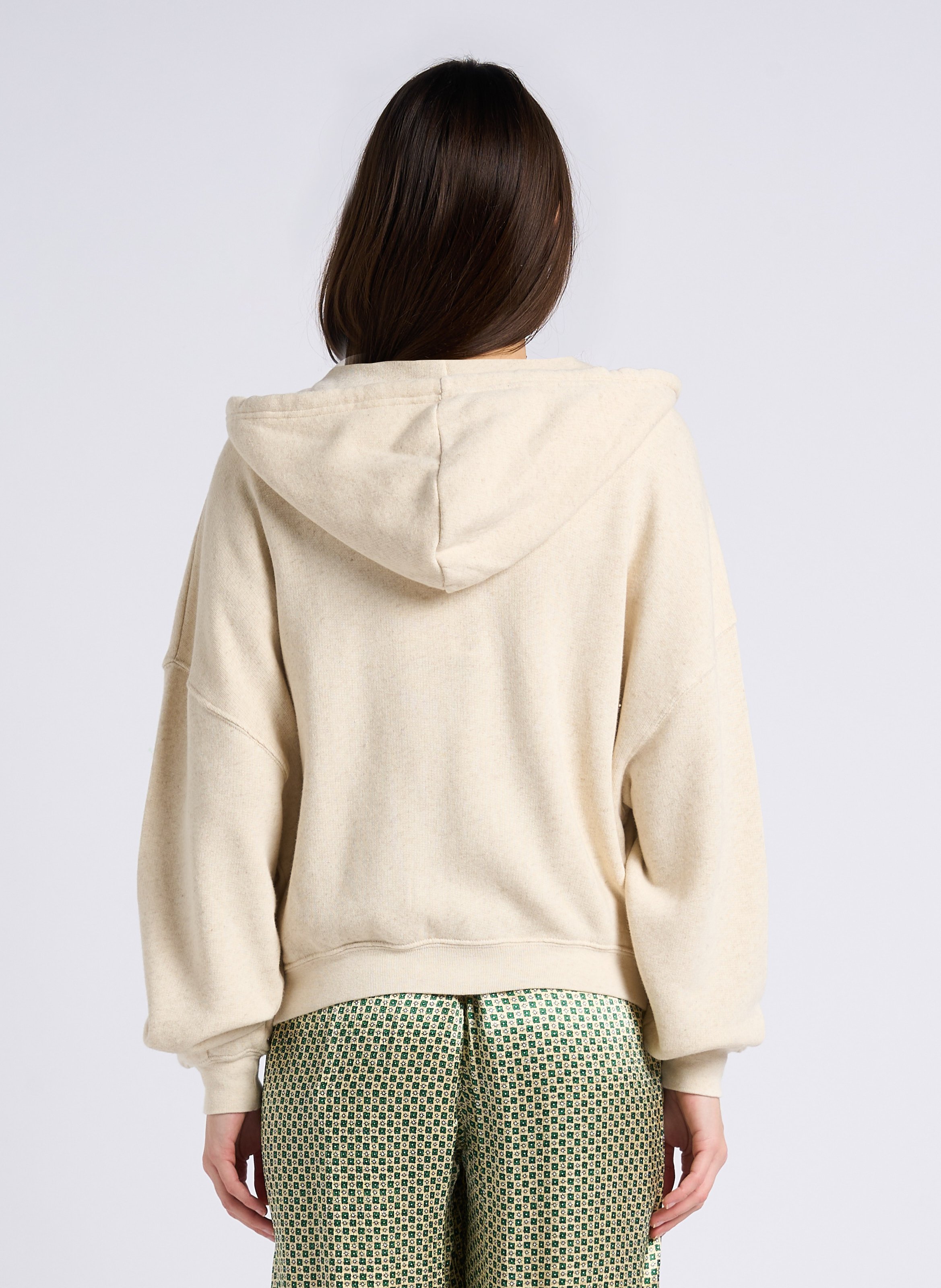 Sweat à capuche en coton bio et lin mélangé AMERICAN VINTAGE Beige