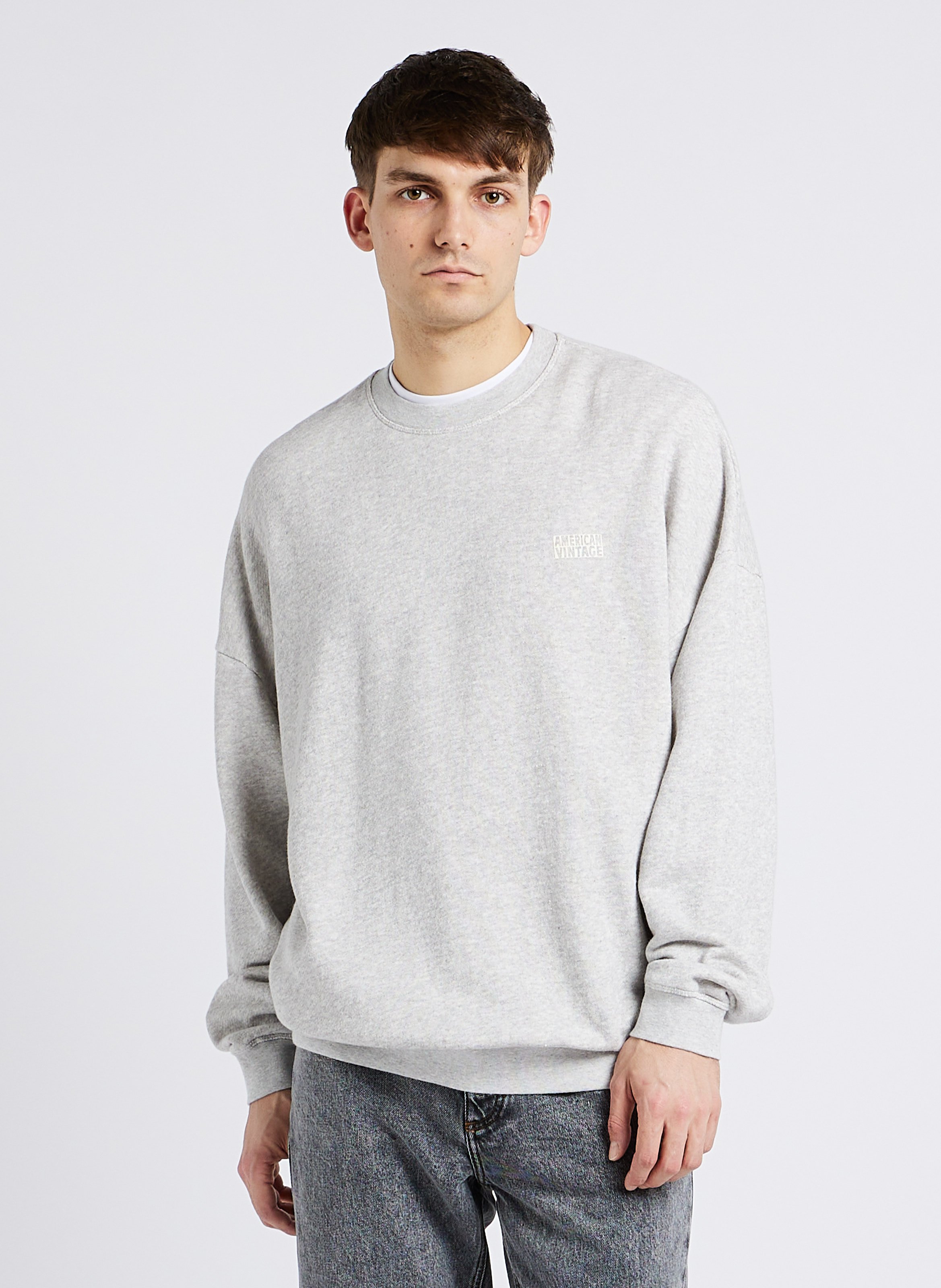 Round-neck organic cotton sweatshirt with screen print AMERICAN VINTAGE Grey