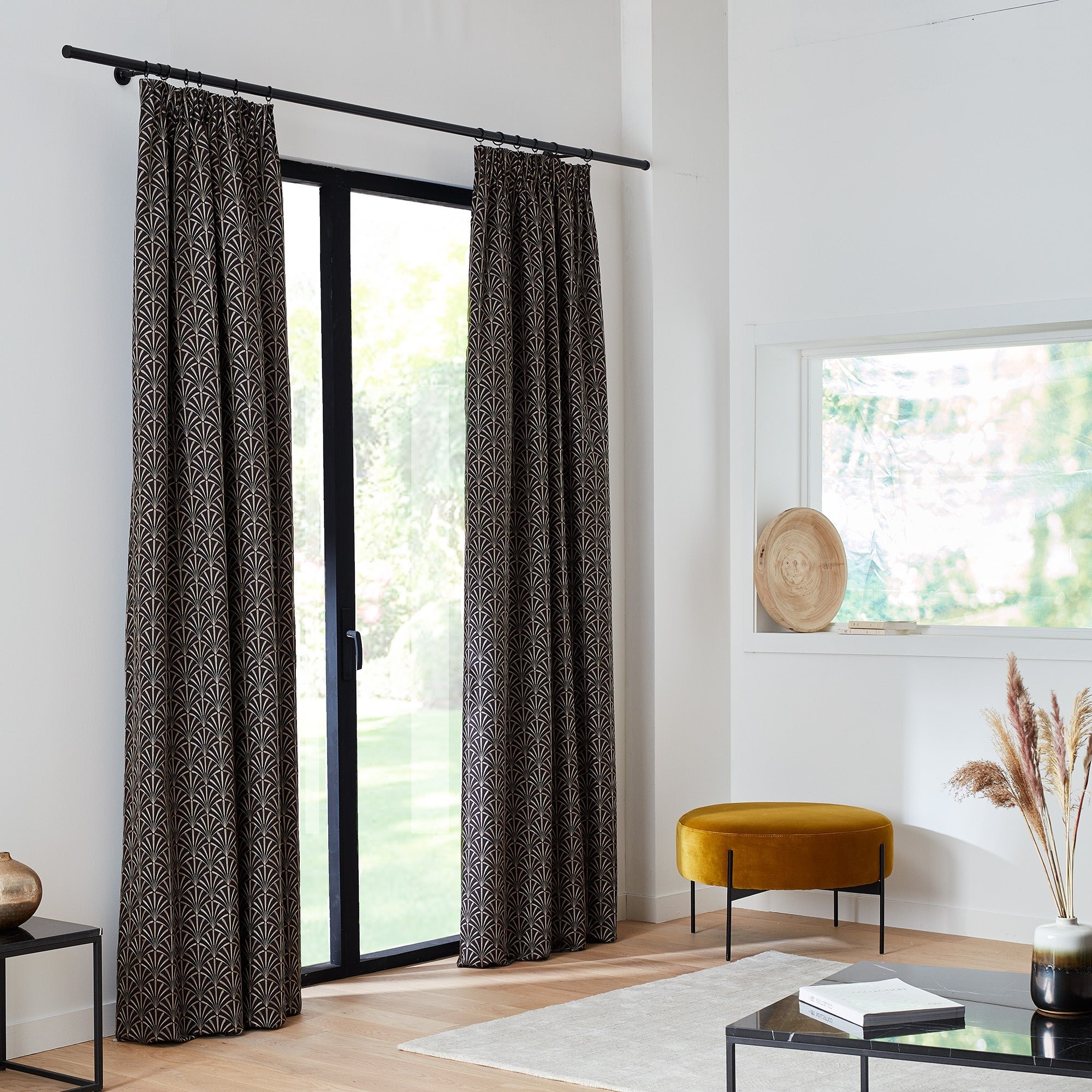 ARDECO - Lined cotton curtain with gathering tape MADURA Black