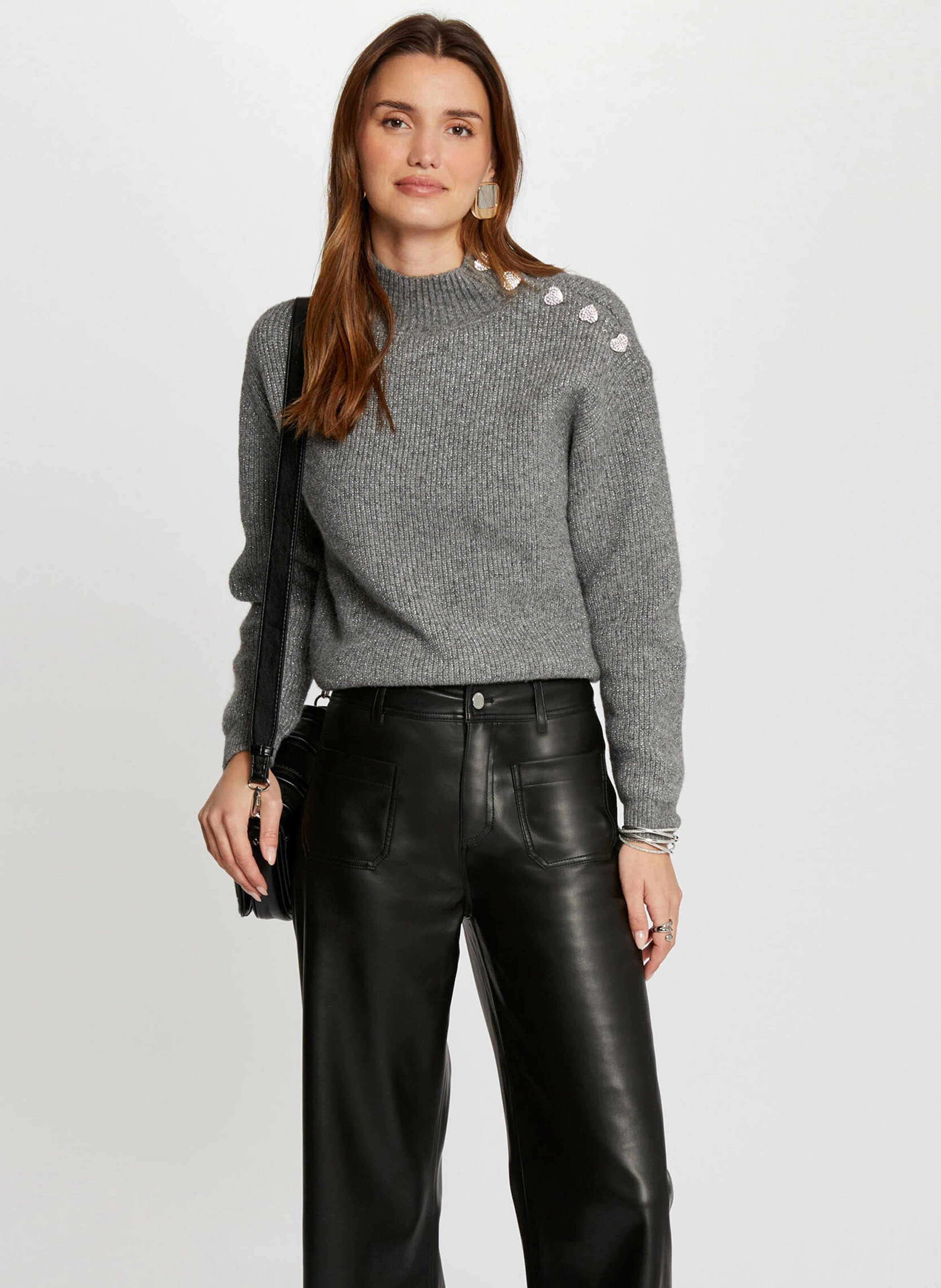 Gerade geschnittener Pullover mit Stehkragen MORGAN Grau