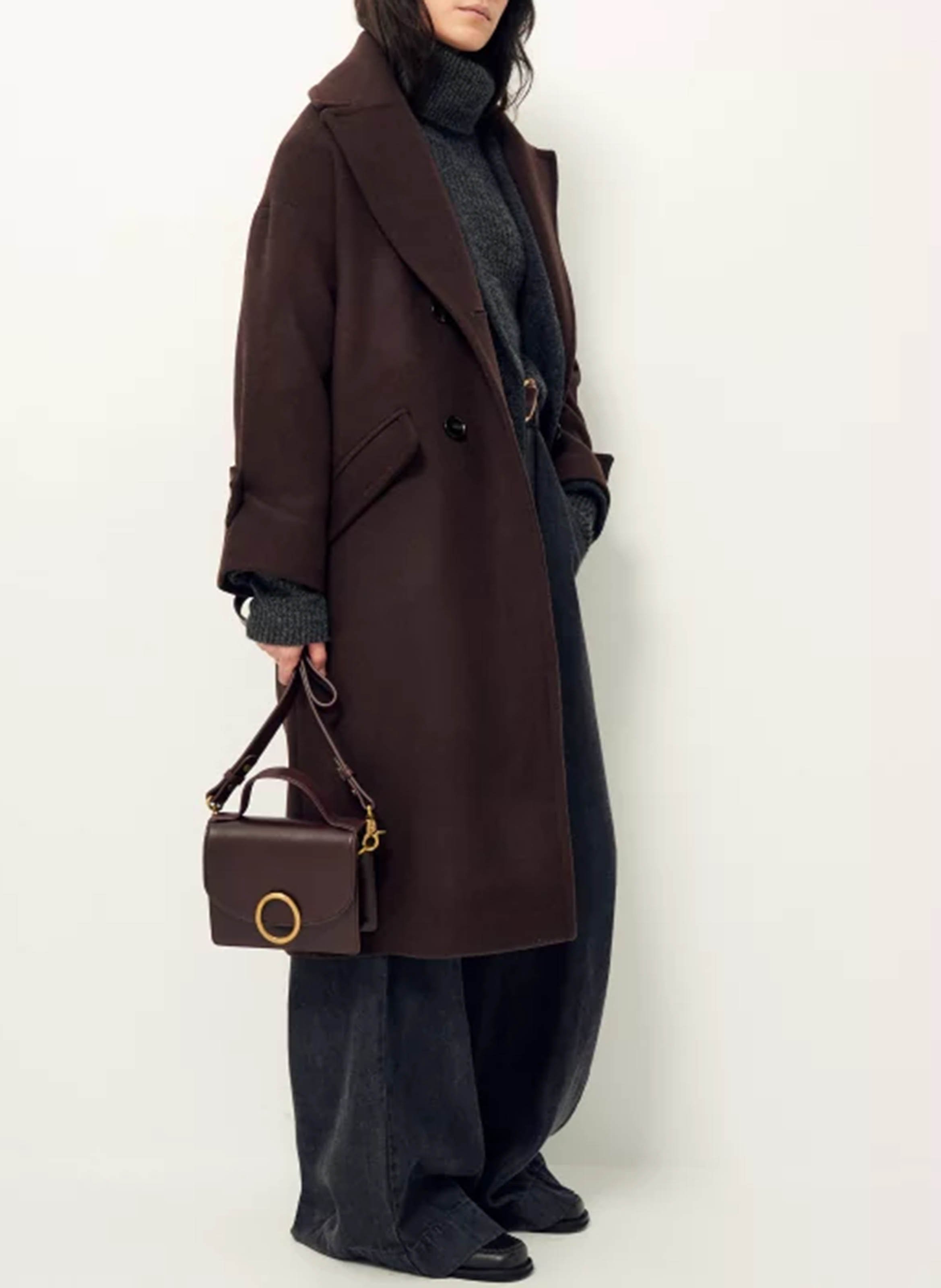 Oversized wool-blend coat with tailored collar SESSUN Brown