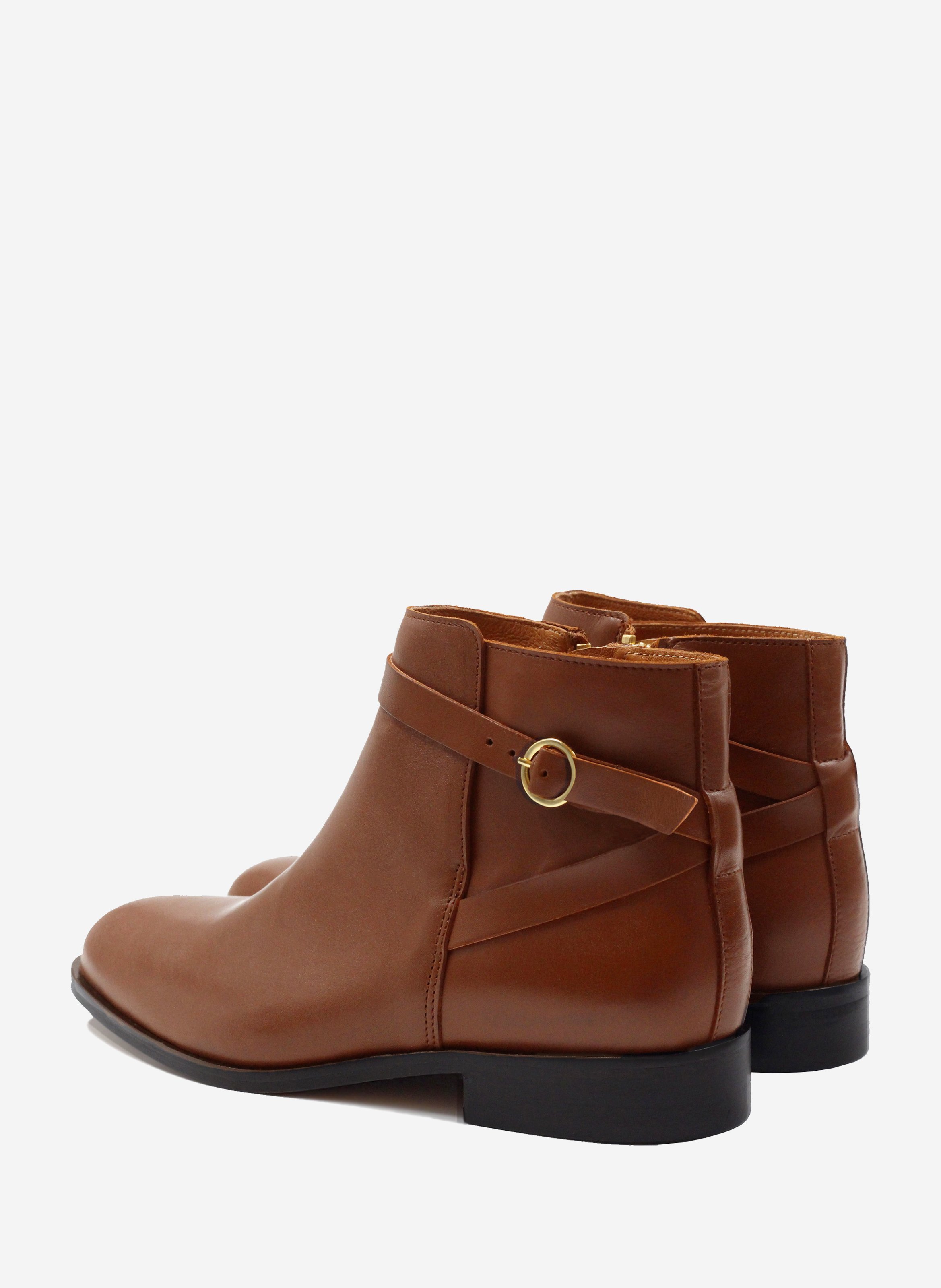 Flat leather riding Mid-calf boots JULES & JENN Brown