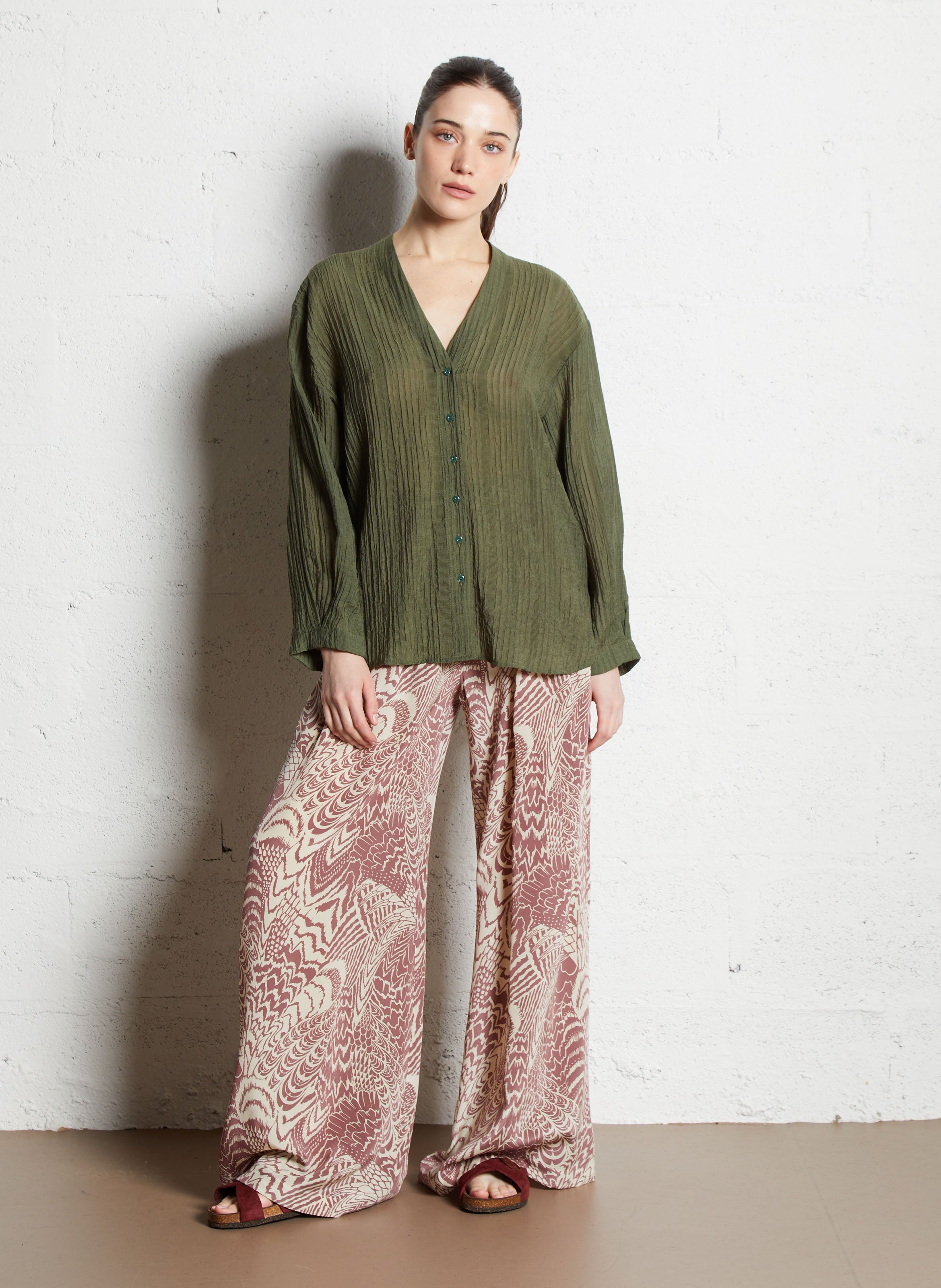 Pantalon large imprimé en soie MOMONI Multicolore