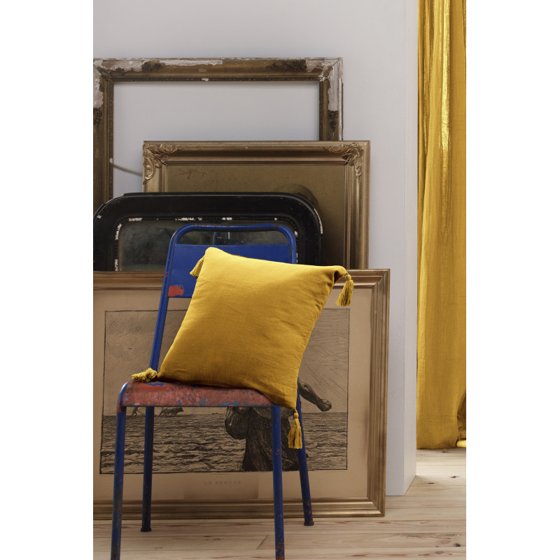 Removable decorative cushion 100% cotton L'EFFET PAPILLON Yellow