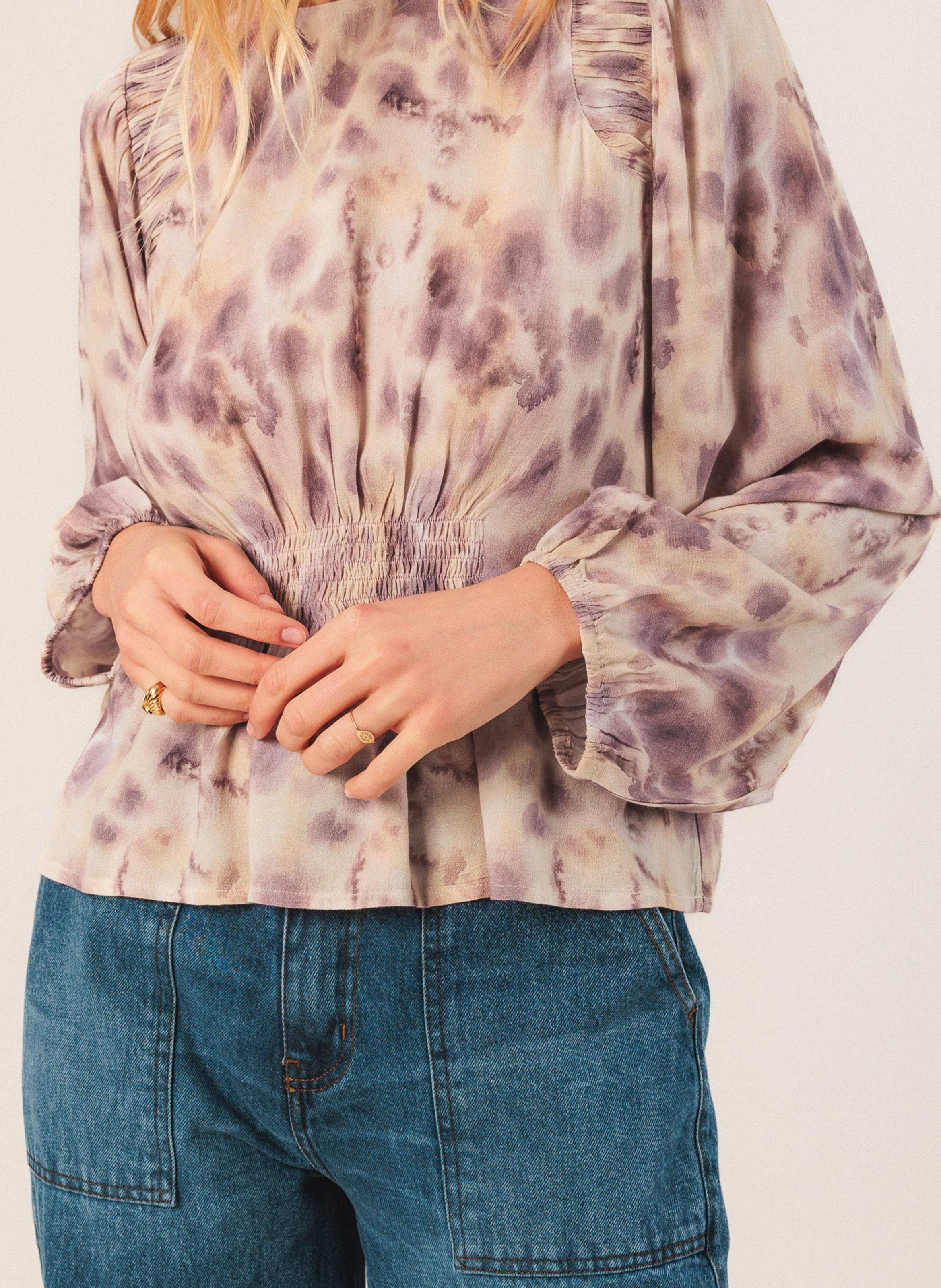 Fitted round neck top with print INDI &amp; COLD Purple