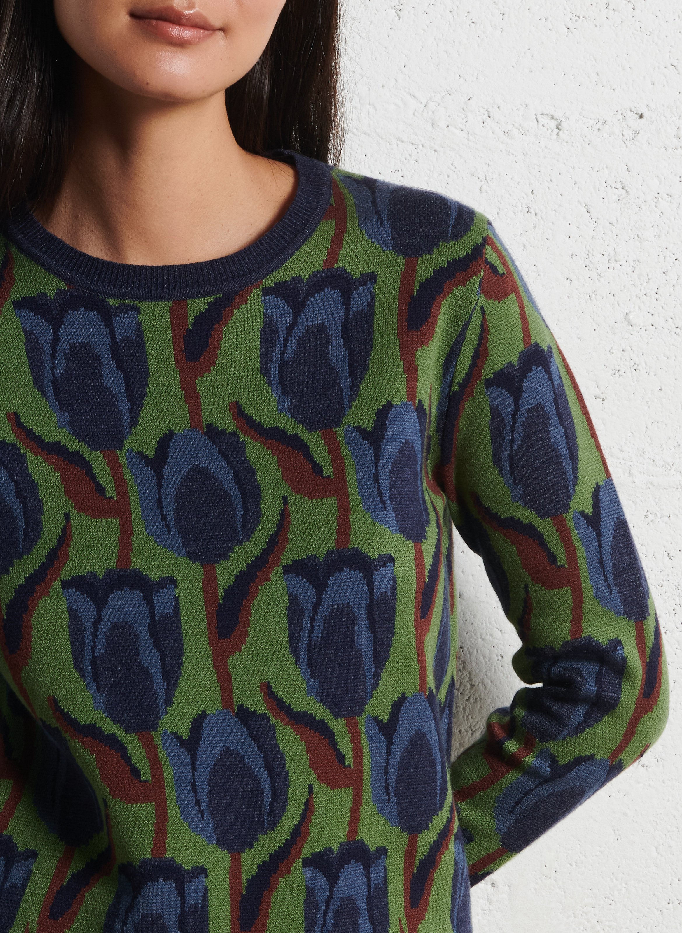 Pull droit à motifs tulipes  NICE THINGS Vert