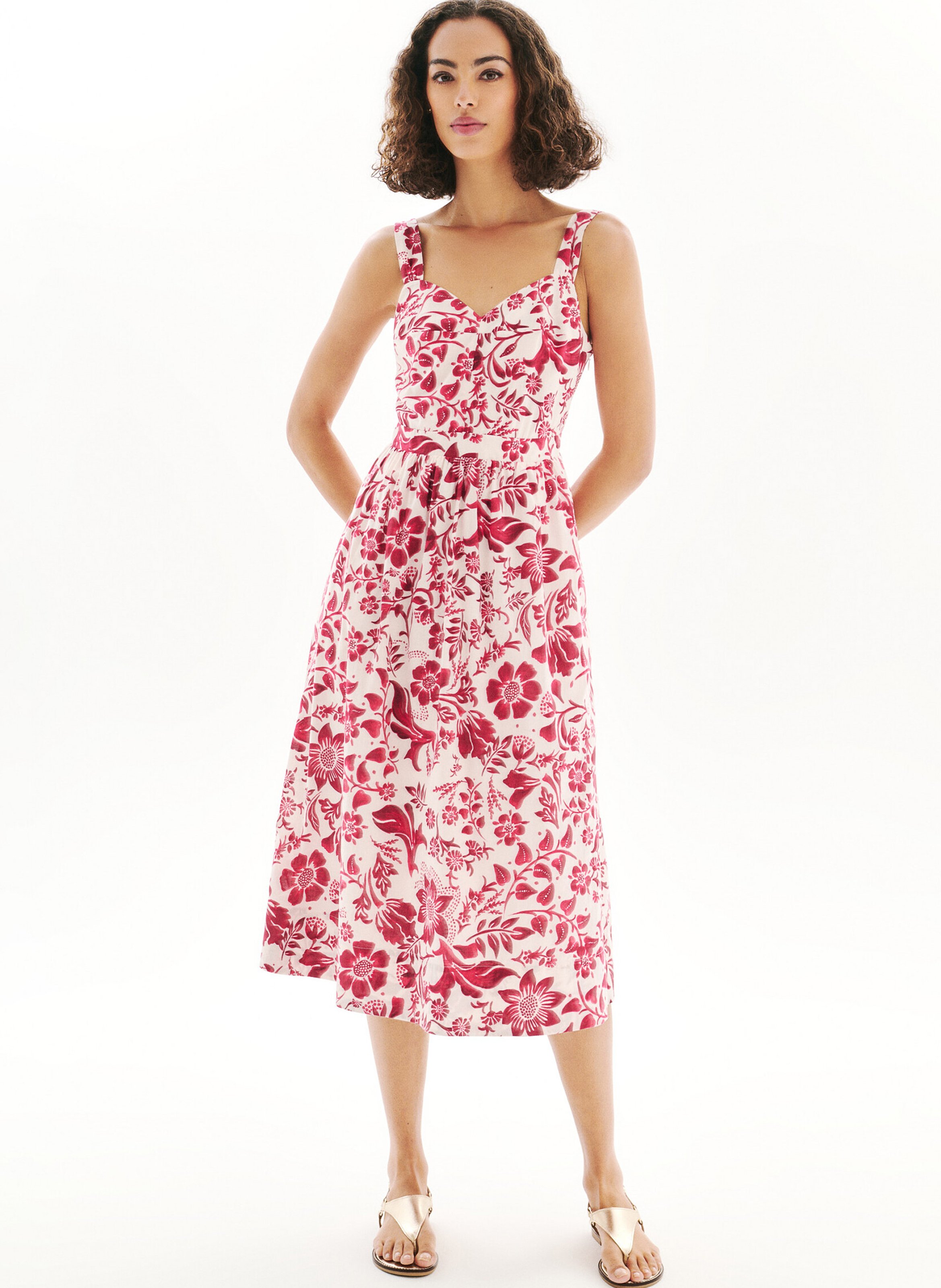 Halflange jurk met V-hals en bloemenprint CAROLL Beige