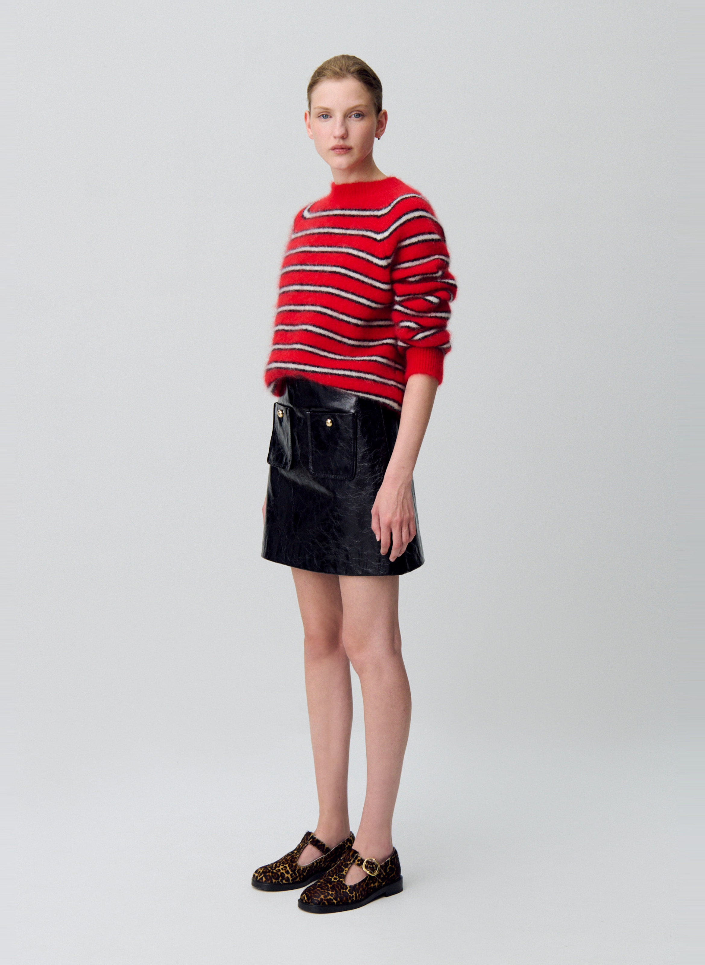 Pull ample col rond rayé en mohair mélangé CLAUDIE PIERLOT Rouge