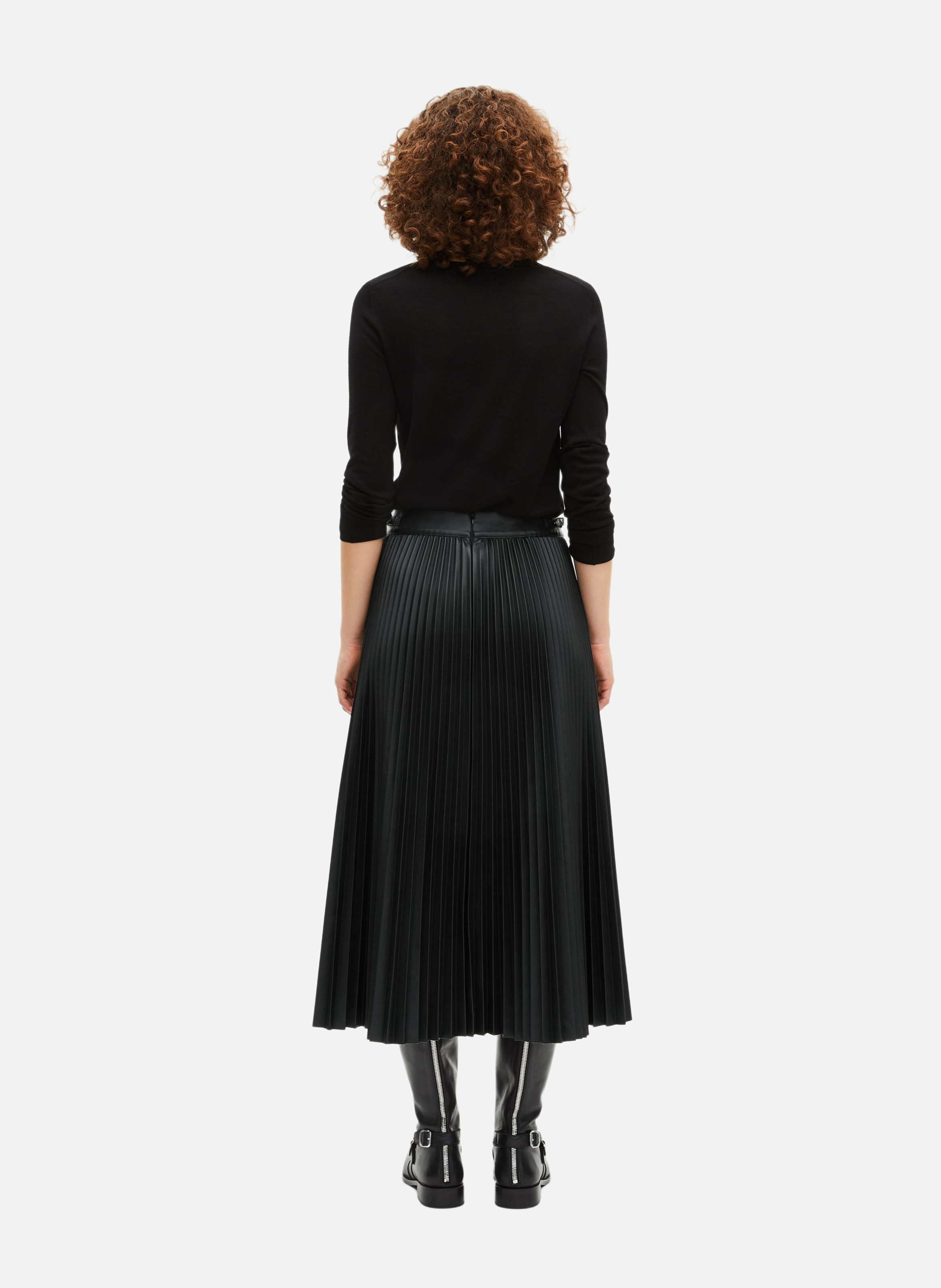 Pleated faux leather long skirt THE KOOPLES Black