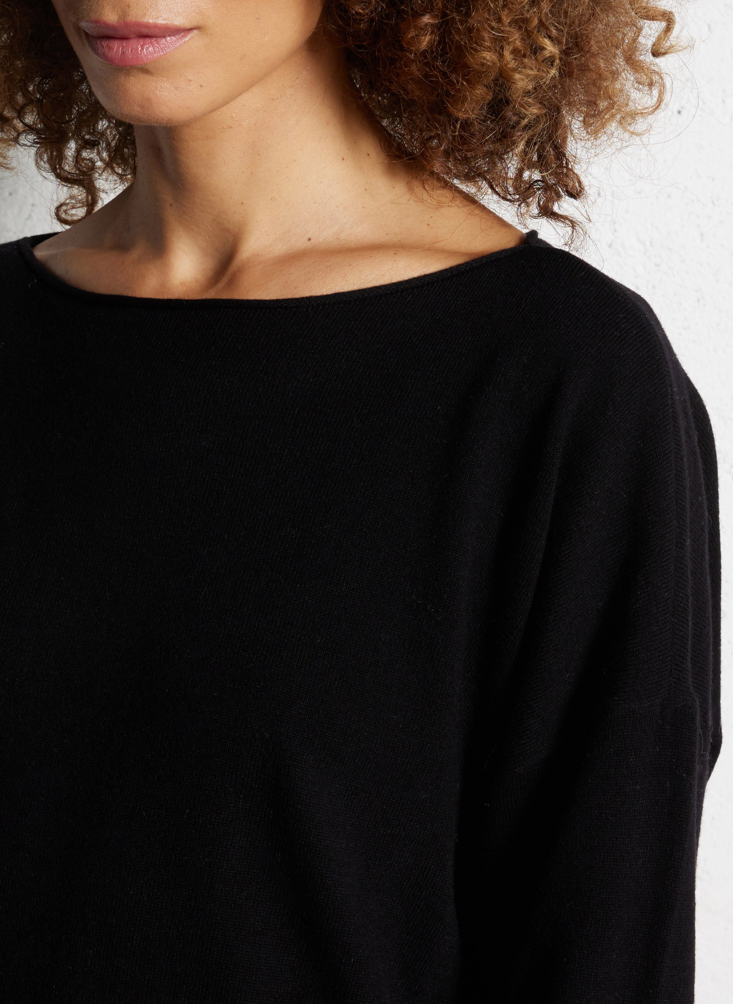Wool boat neck sweater with rolled edges DES PETITS HAUTS Black