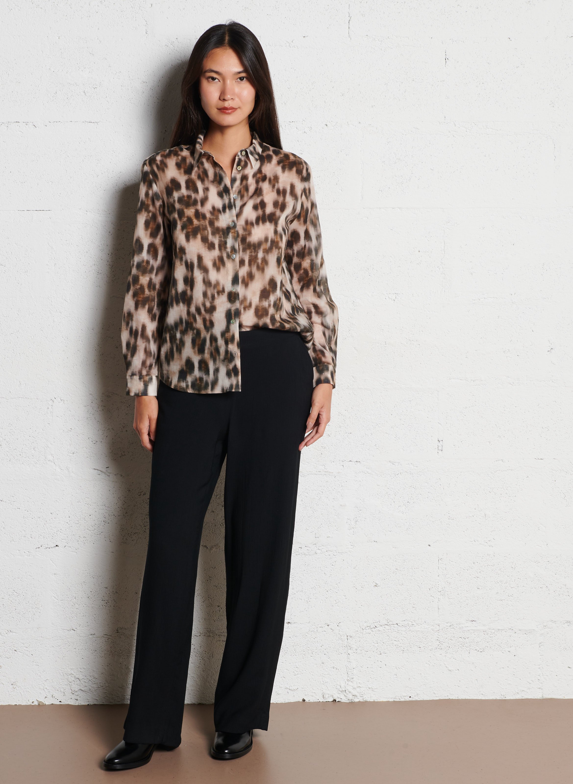 Oversized printed cotton shirt Beige