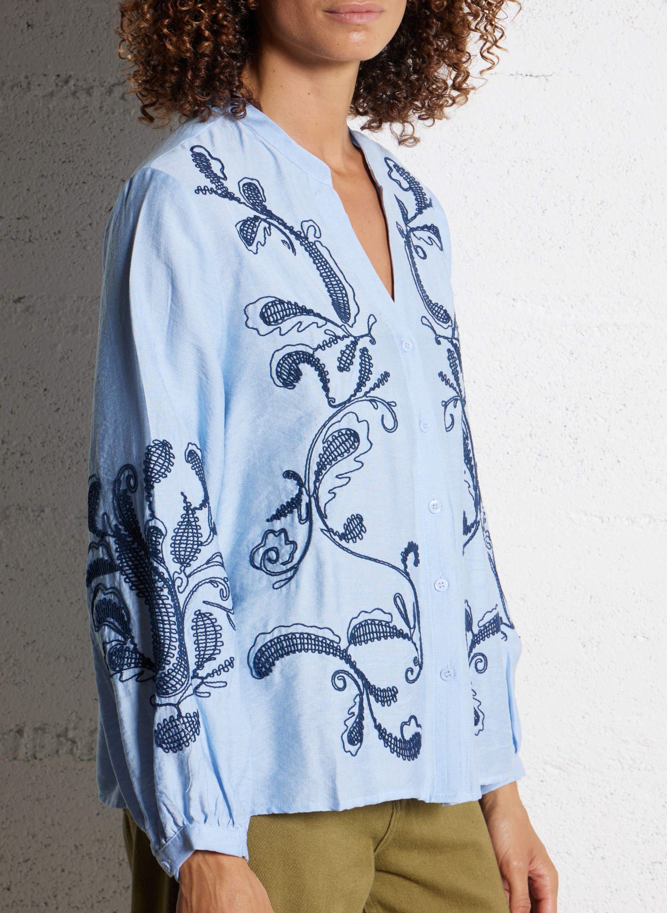 Chemise oversize col tunisien en coton mélangé LA PETITE ETOILE Bleu