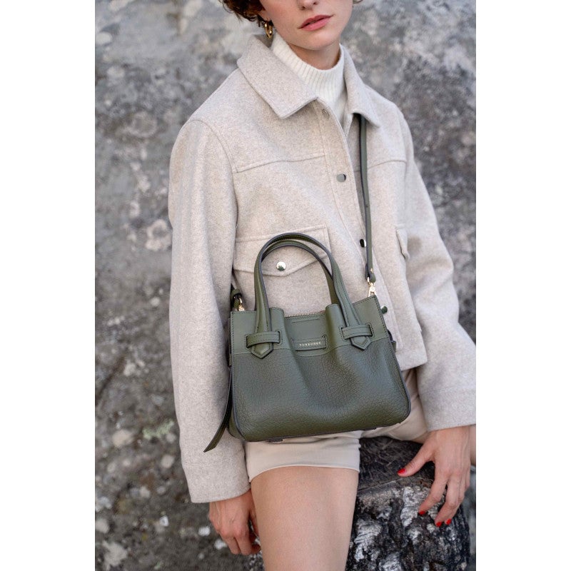 Handbag - cowhide leather POURCHET Khaki