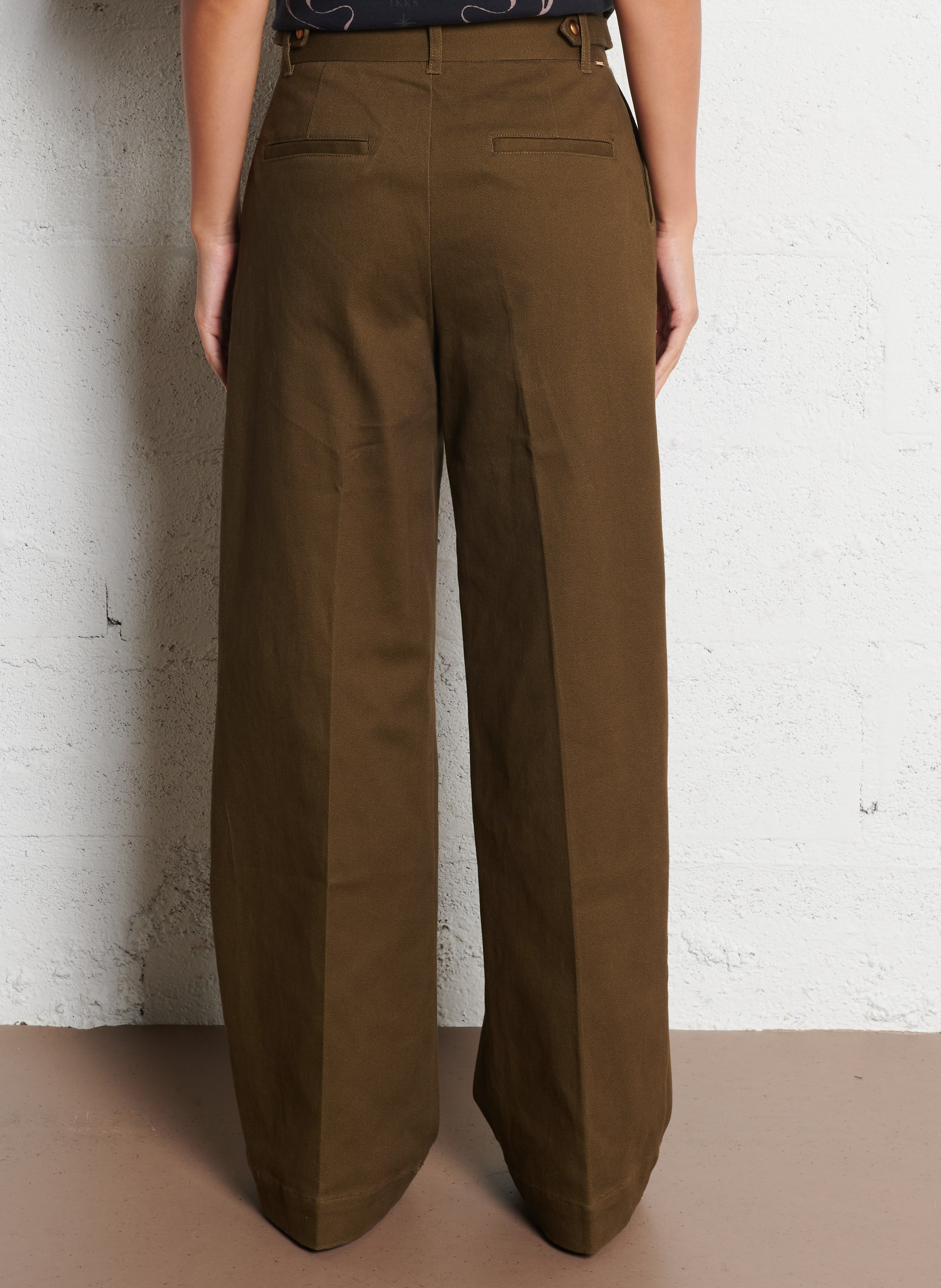 Pantalon large en coton mélangé IKKS Kaki