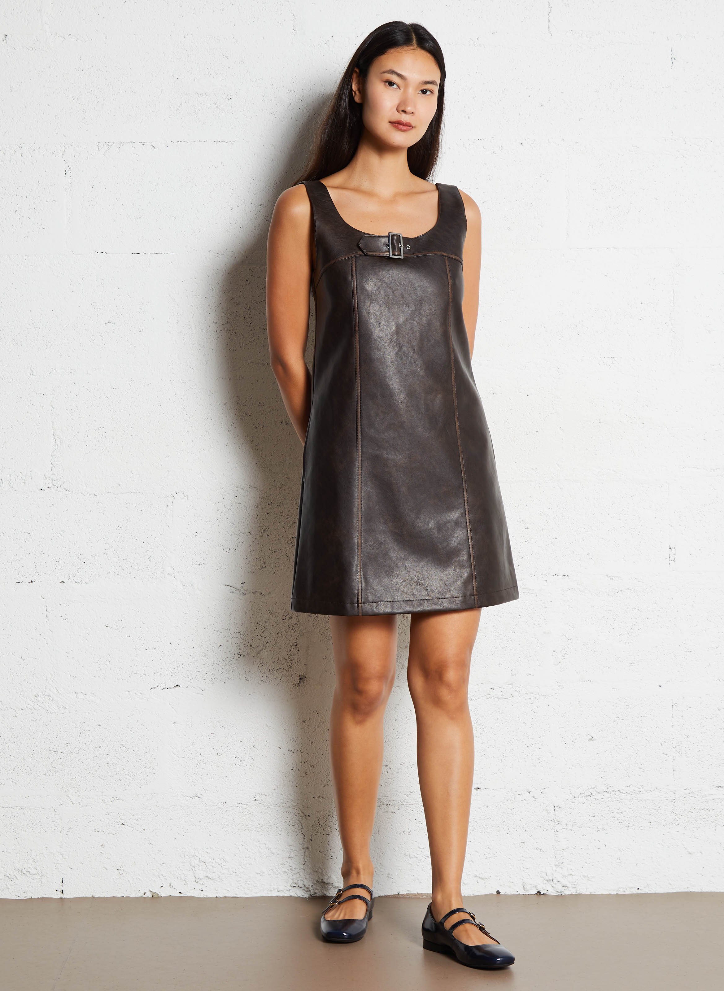 Kurzes Kleid mit Rundhalsausschnitt LIU JO Braun