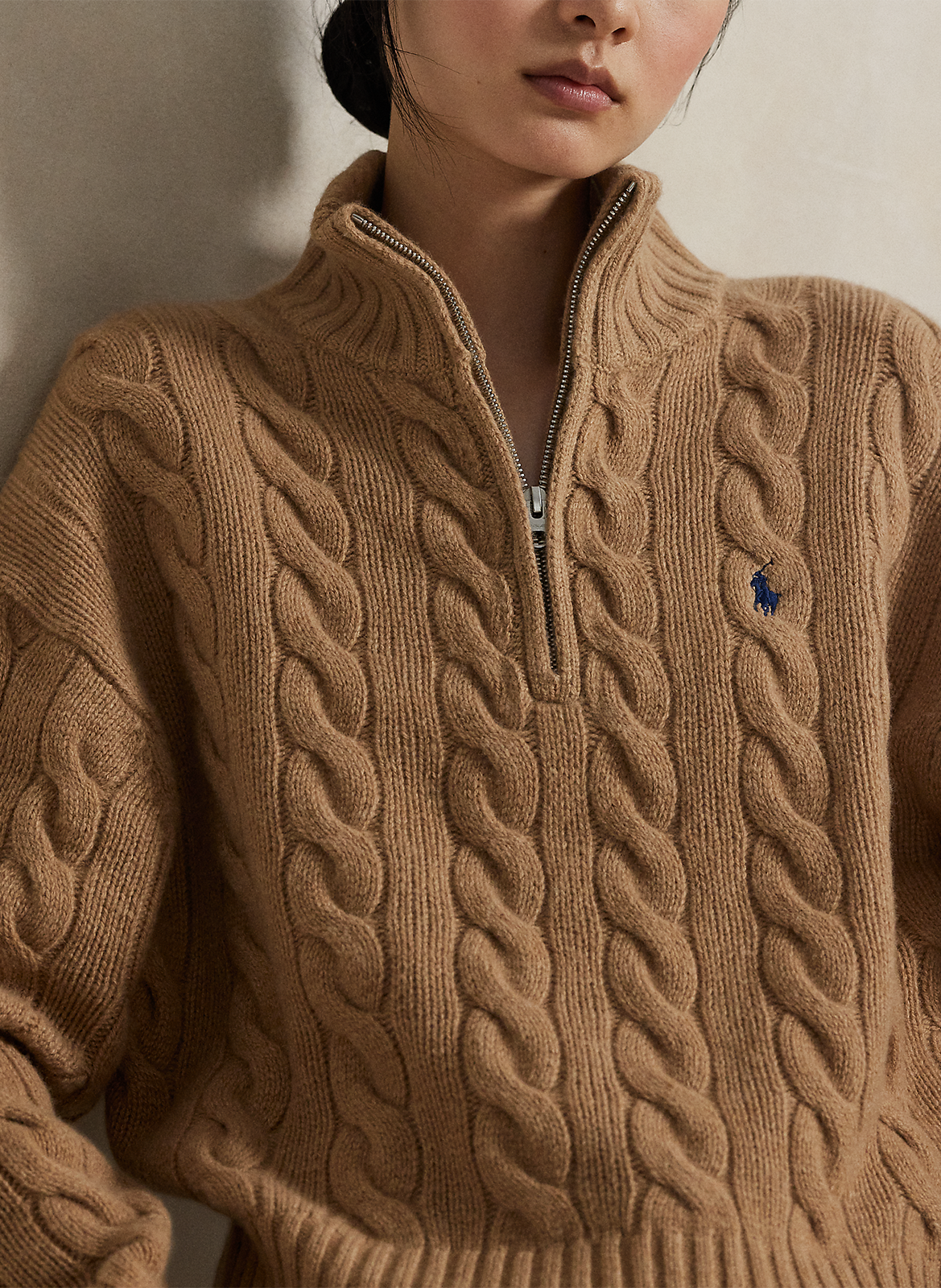 Pull col montant en laine et en cachemire POLO RALPH LAUREN Beige