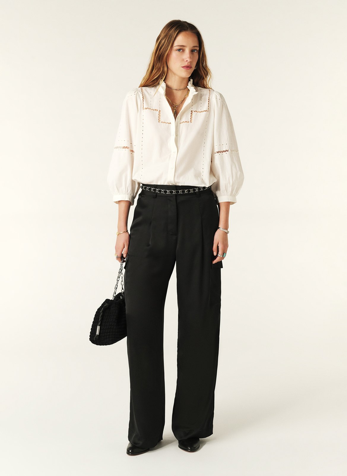 Pantalon large taille haute BA&SH Noir