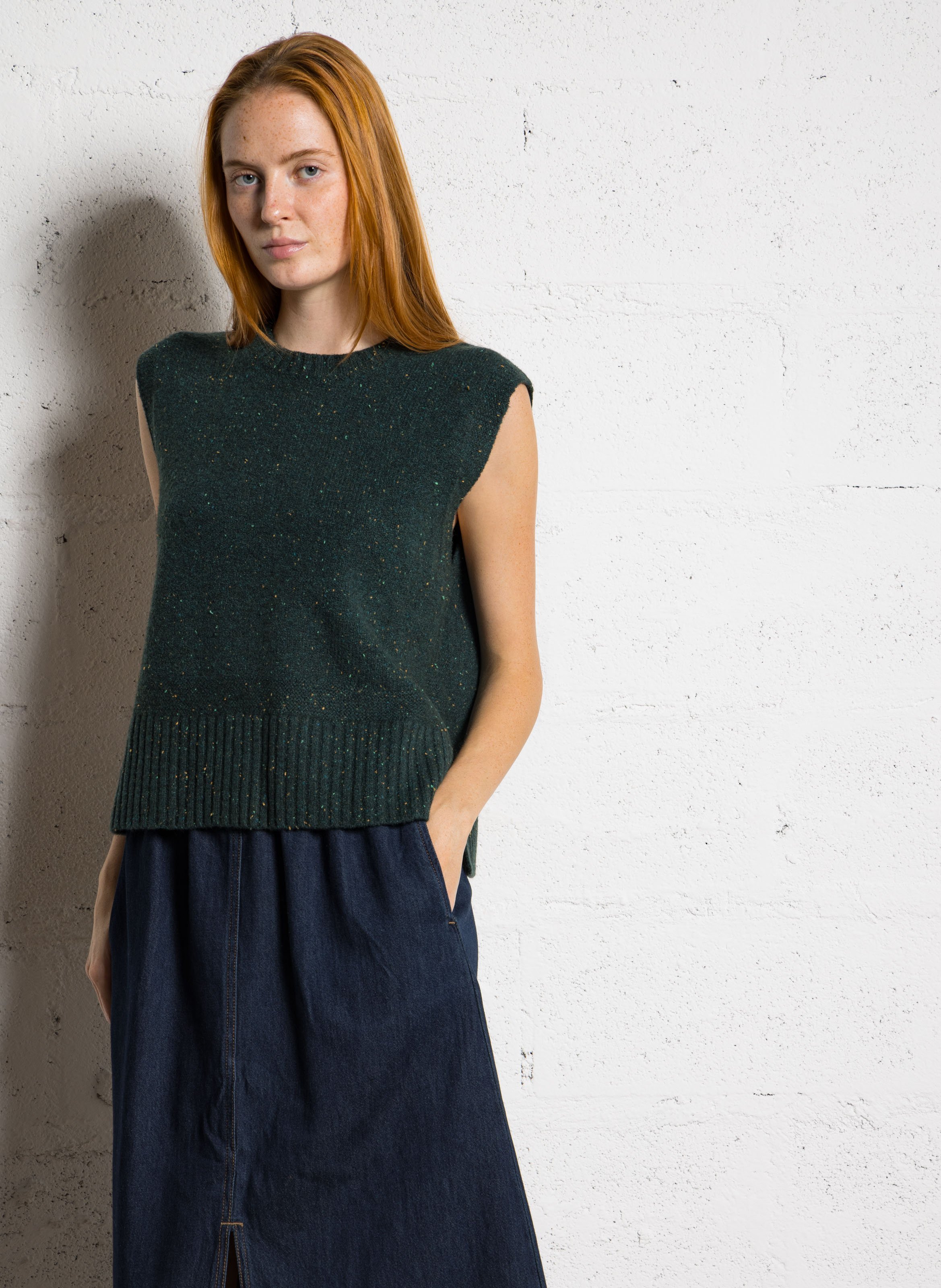 Pull col rond sans manches moucheté  MAISON 123 Vert