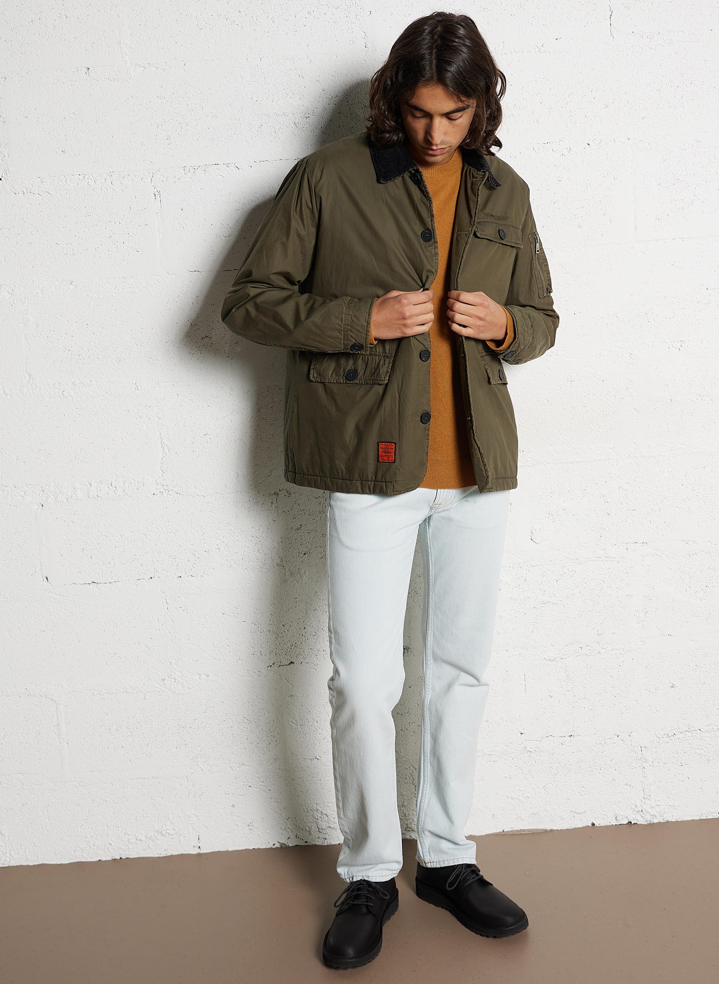 Veste boutonnée à col revers velours côtelé BOMBERS ORIGINAL Kaki