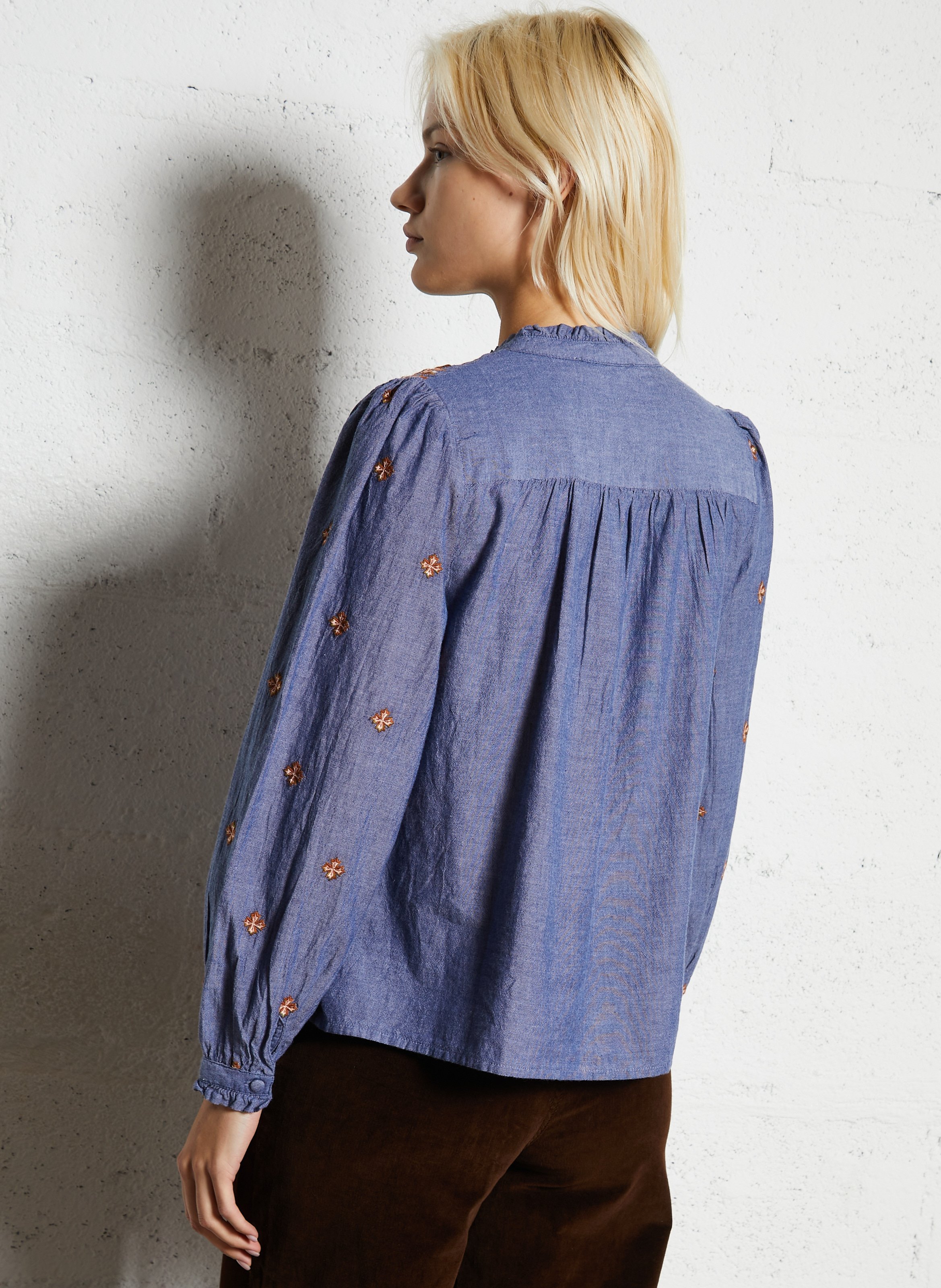 Blouse col v en jean  LA PETITE ETOILE Bleu