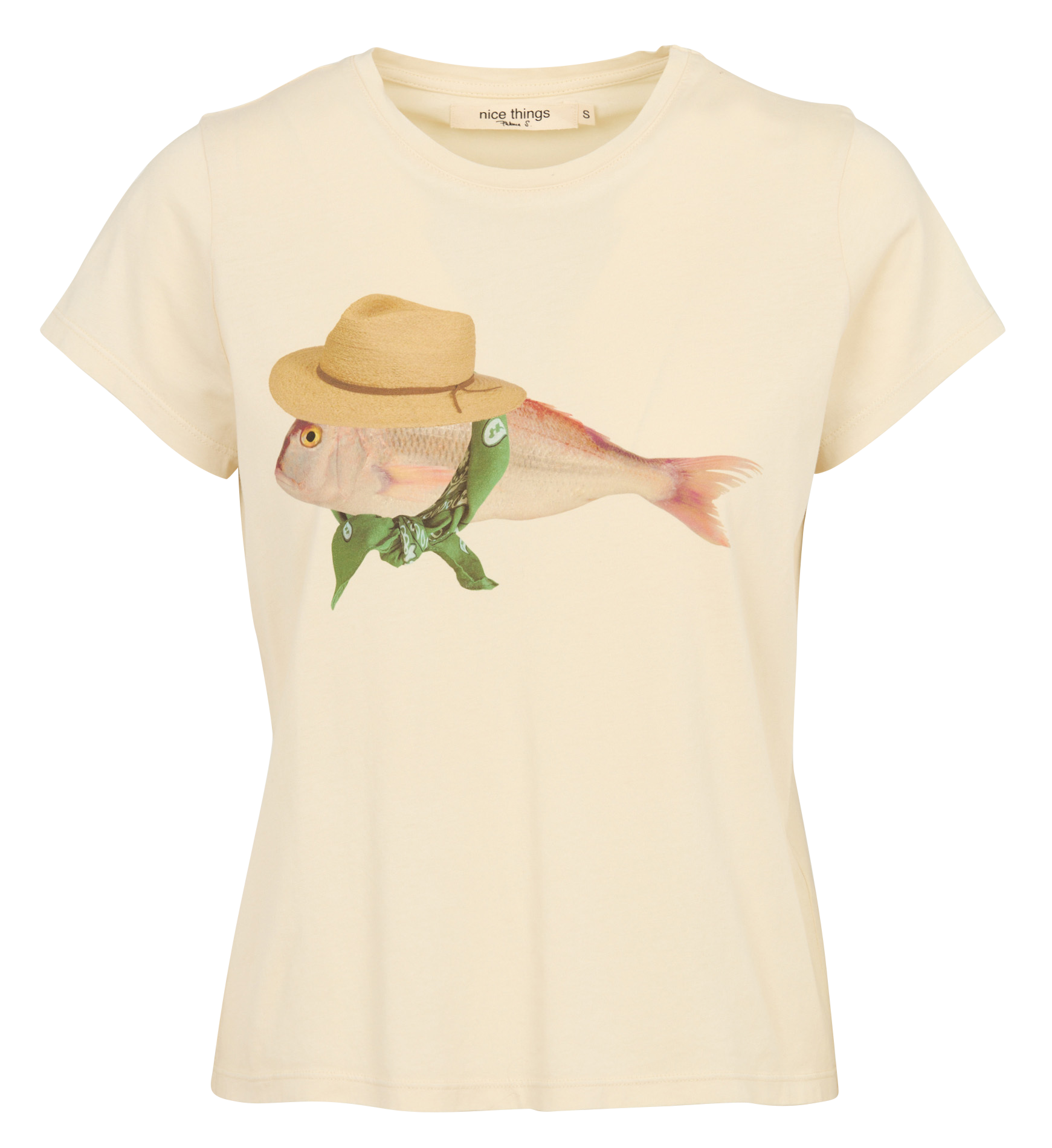 Round-neck printed cotton T-shirt NICE THINGS Beige
