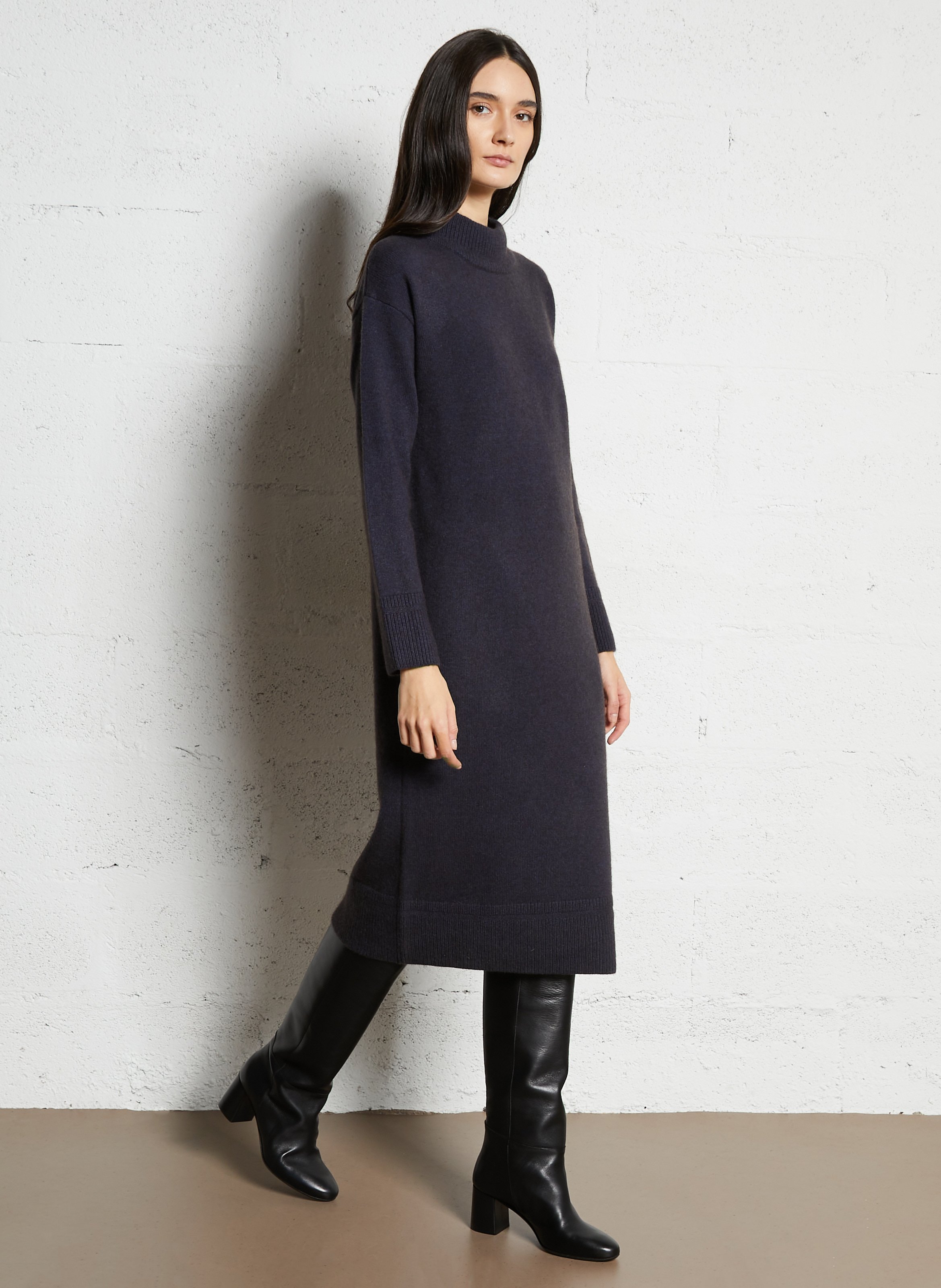 Straight high-neck wool sweater dress MAISON 123 Blue