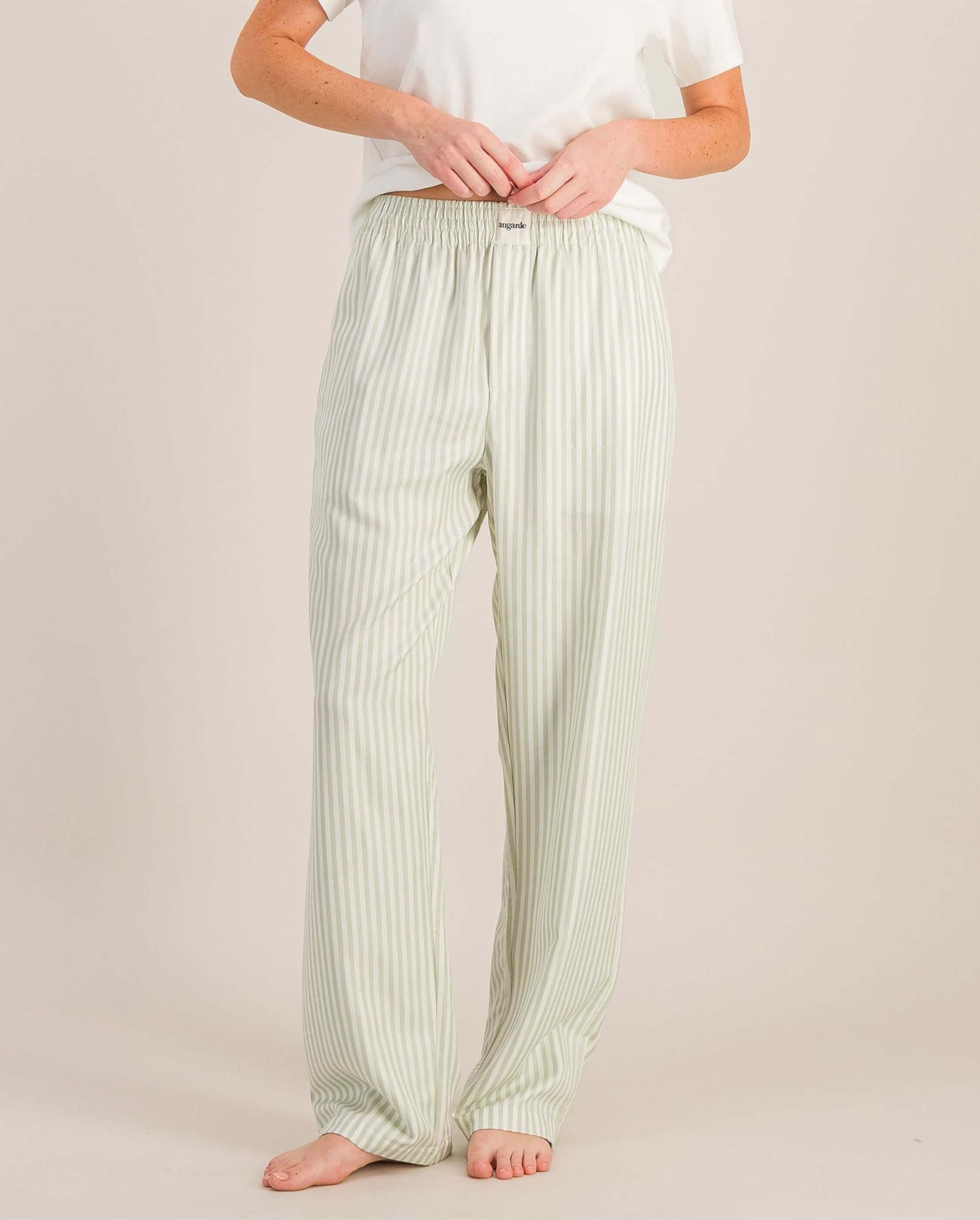 Women's Tencel pants, sage stripes ANGARDE Green