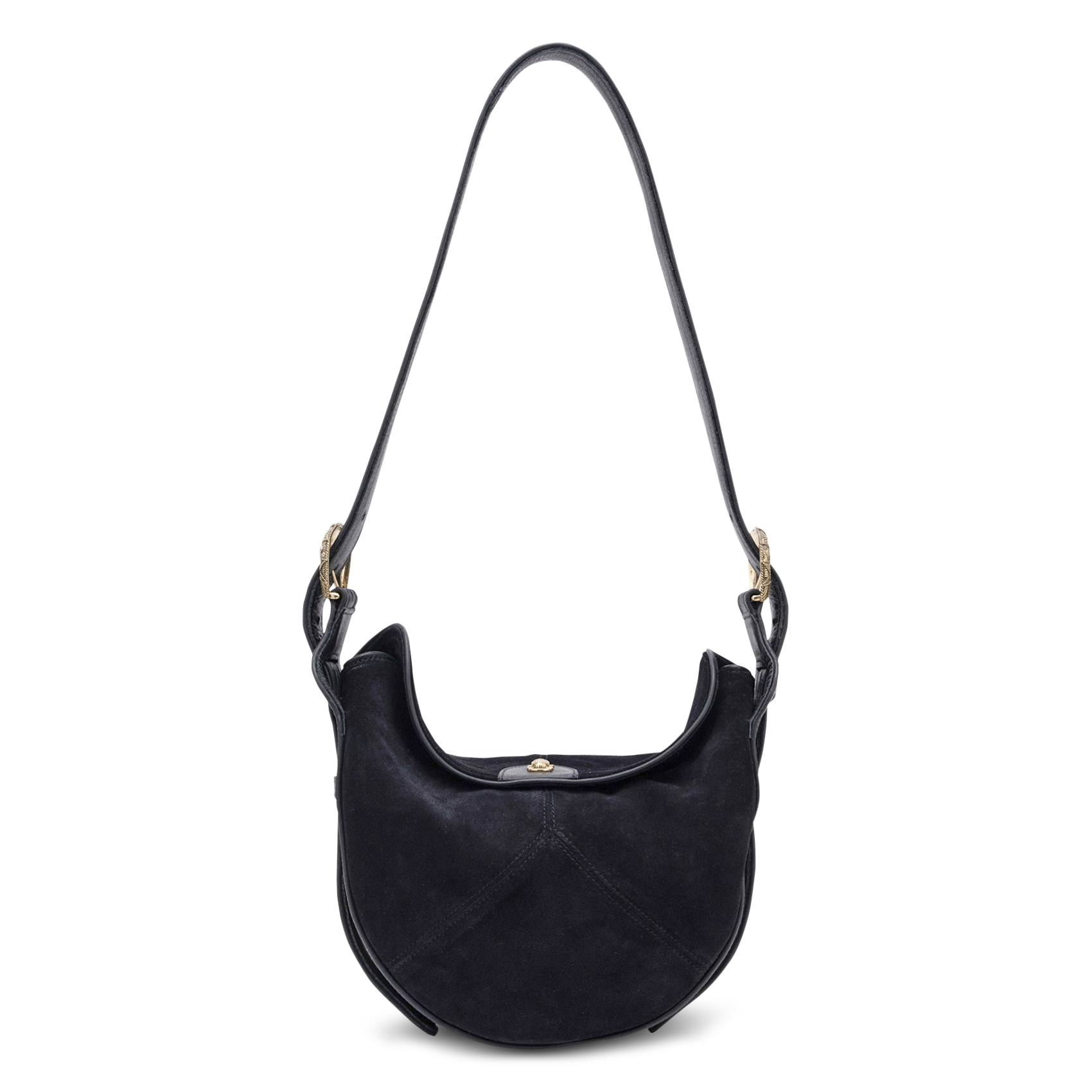 Sac bandoulière demi lune en cuir velours CLARIS VIROT Noir